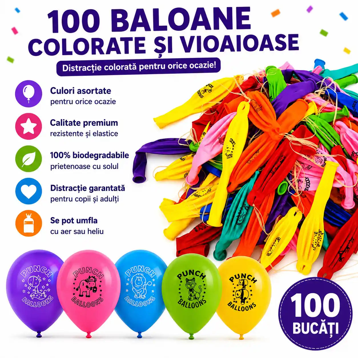Mai multe baloane, mai multă distracție! – Set 100 Baloane Colorate pentru Petreceri, 45 cm