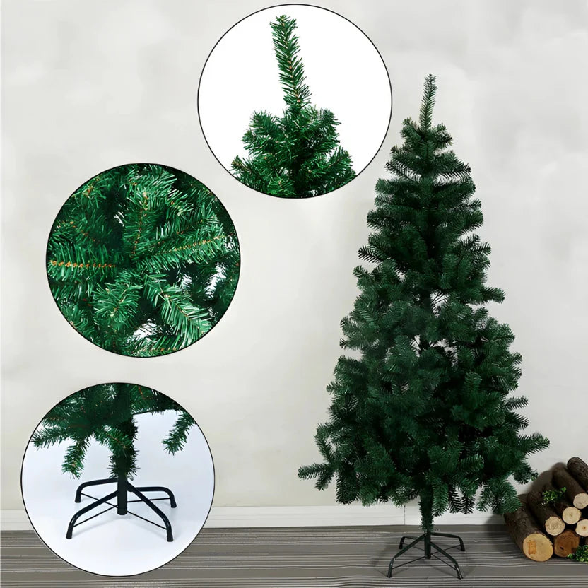 Brad Artificial 1.80m cu 45 Decorațiuni Incluse, Instalație LED 10m, Globuri și Fundițe, Suport Metalic Inclus