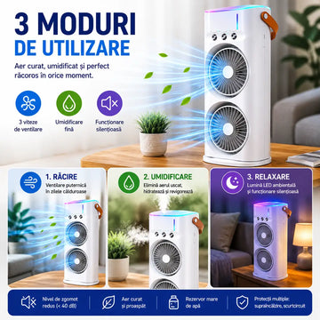 ❄️ Aer Răcoros și Confort Maxim – Ventilator Portabil cu Umidificator și Telecomandă