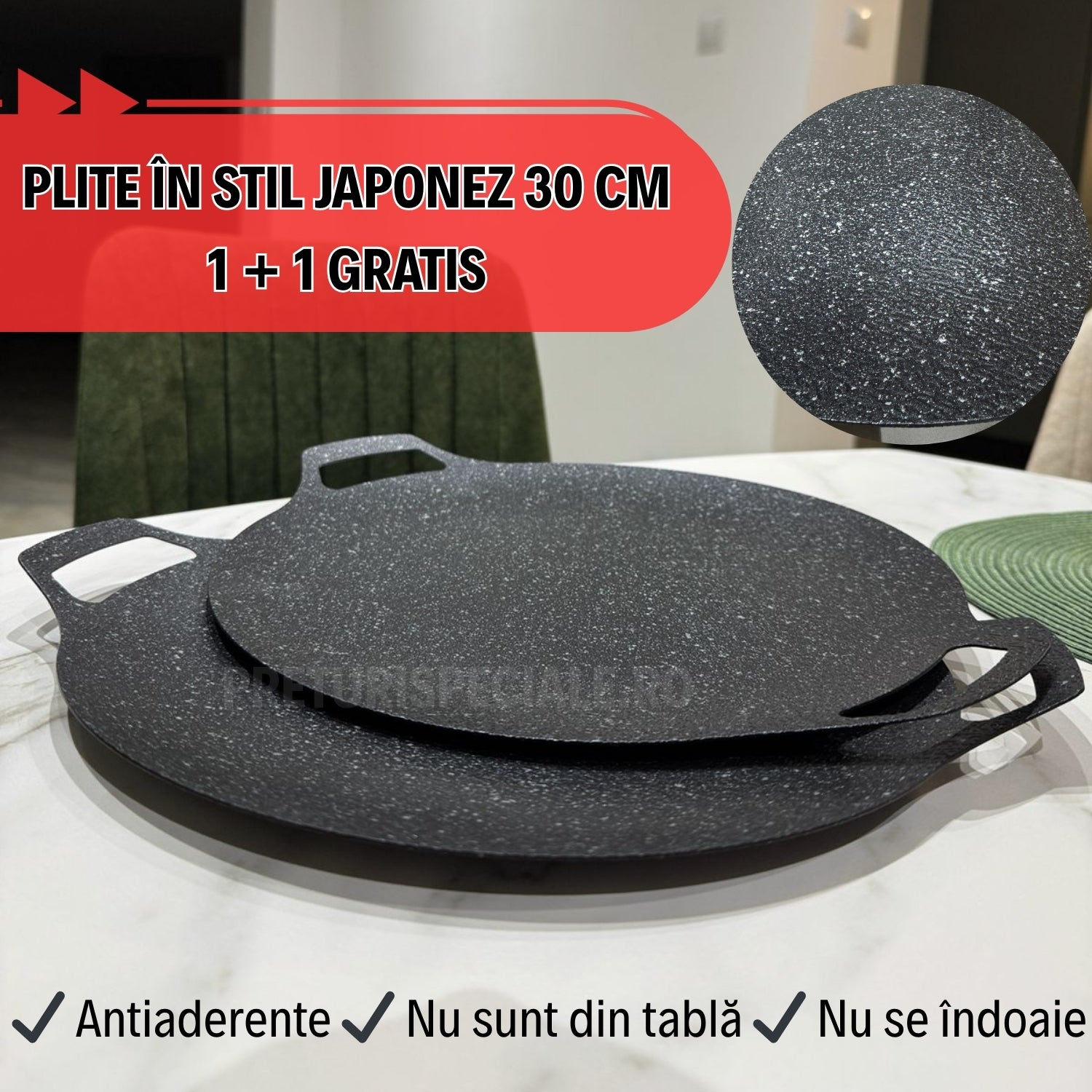 1 + 1 GRATIS!!! Plită în Stil Japonez Antiaderentă 30 CM - NU este o TABLĂ!