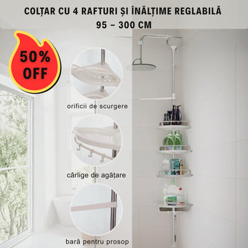 COLȚAR CU 4 RAFTURI REGLABILE PLUS ÎNĂLȚIME REGLABILĂ 95 - 300 CM