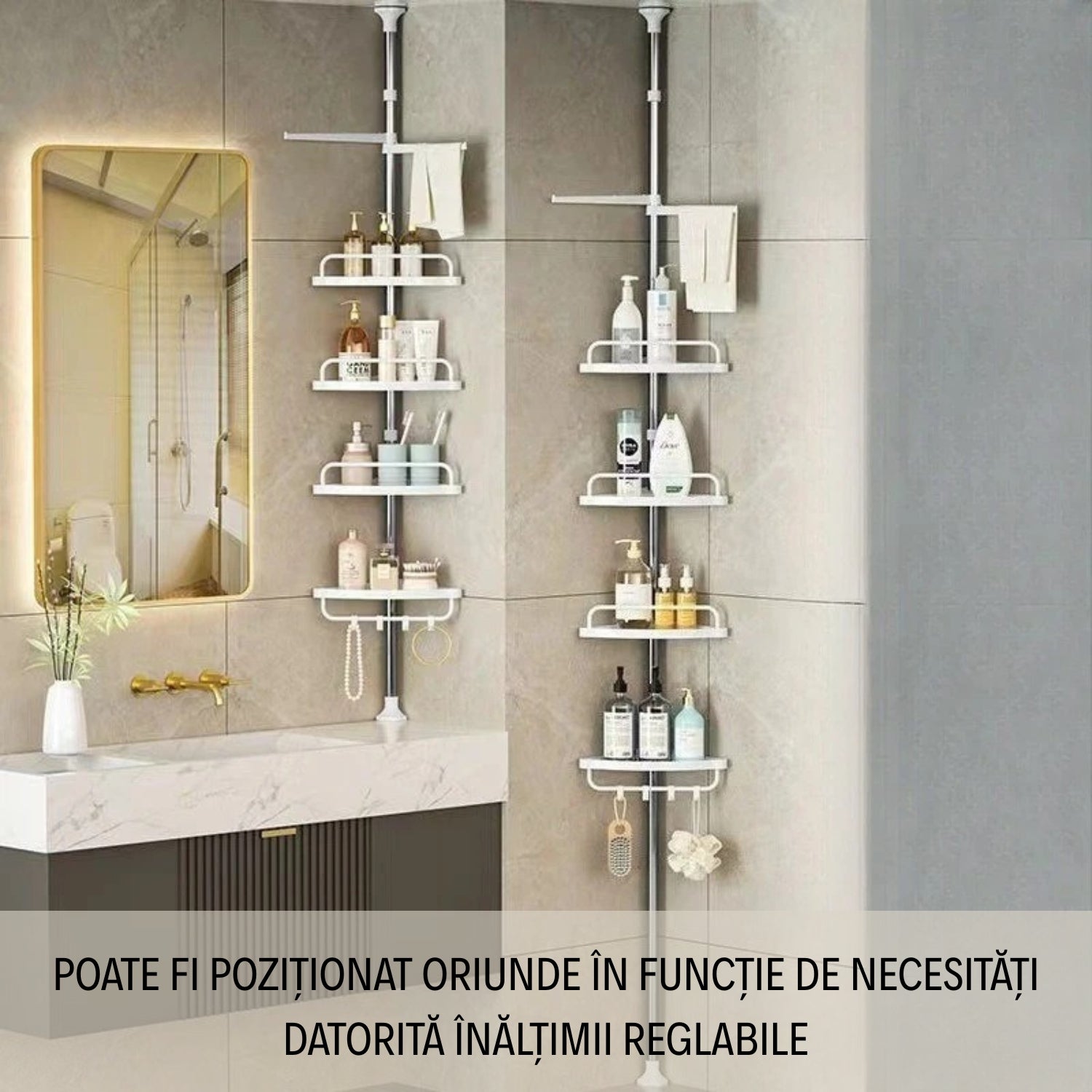 COLȚAR CU 4 RAFTURI REGLABILE PLUS ÎNĂLȚIME REGLABILĂ 95 - 300 CM