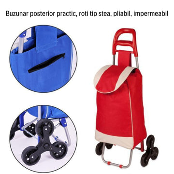 Cărucior Pliabil pentru Cumpărături cu Roți tip Stea pentru Urcarea Treptelor - Volum 25L