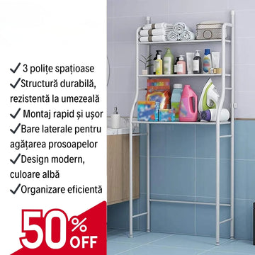 Raft Organizator pentru Baie, Compatibil cu Mașina de Spălat/Vasul WC, 3 Polițe Spațioase