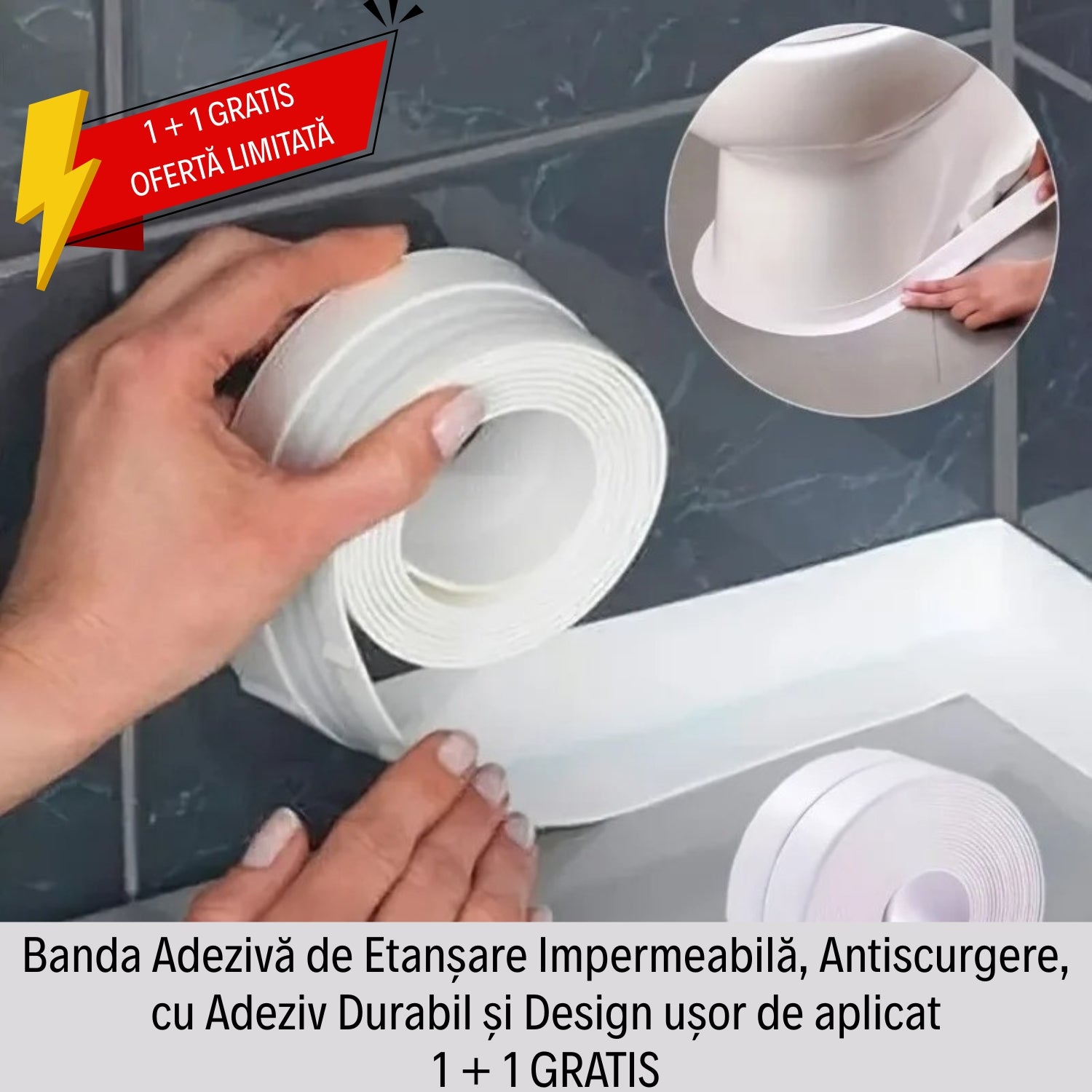 1 + 1 Gratis! Bandă Adezivă de Etanșare Impermeabilă, Antiscurgere cu Adeziv Durabil și Design ușor de aplicat cu dimensiuni 3,8 cm lățime și 3,2M Lungime