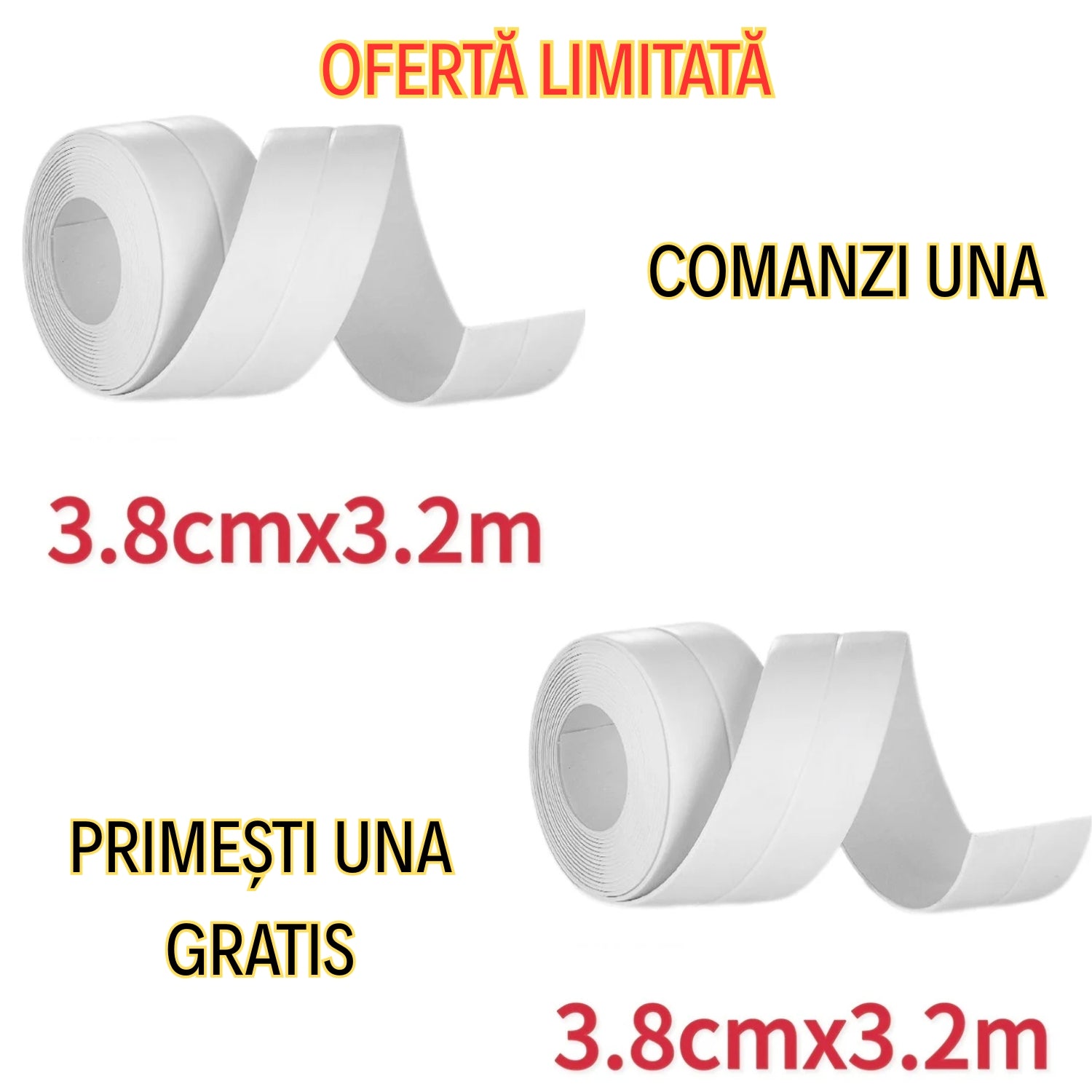 1 + 1 Gratis! Bandă Adezivă de Etanșare Impermeabilă, Antiscurgere cu Adeziv Durabil și Design ușor de aplicat cu dimensiuni 3,8 cm lățime și 3,2M Lungime