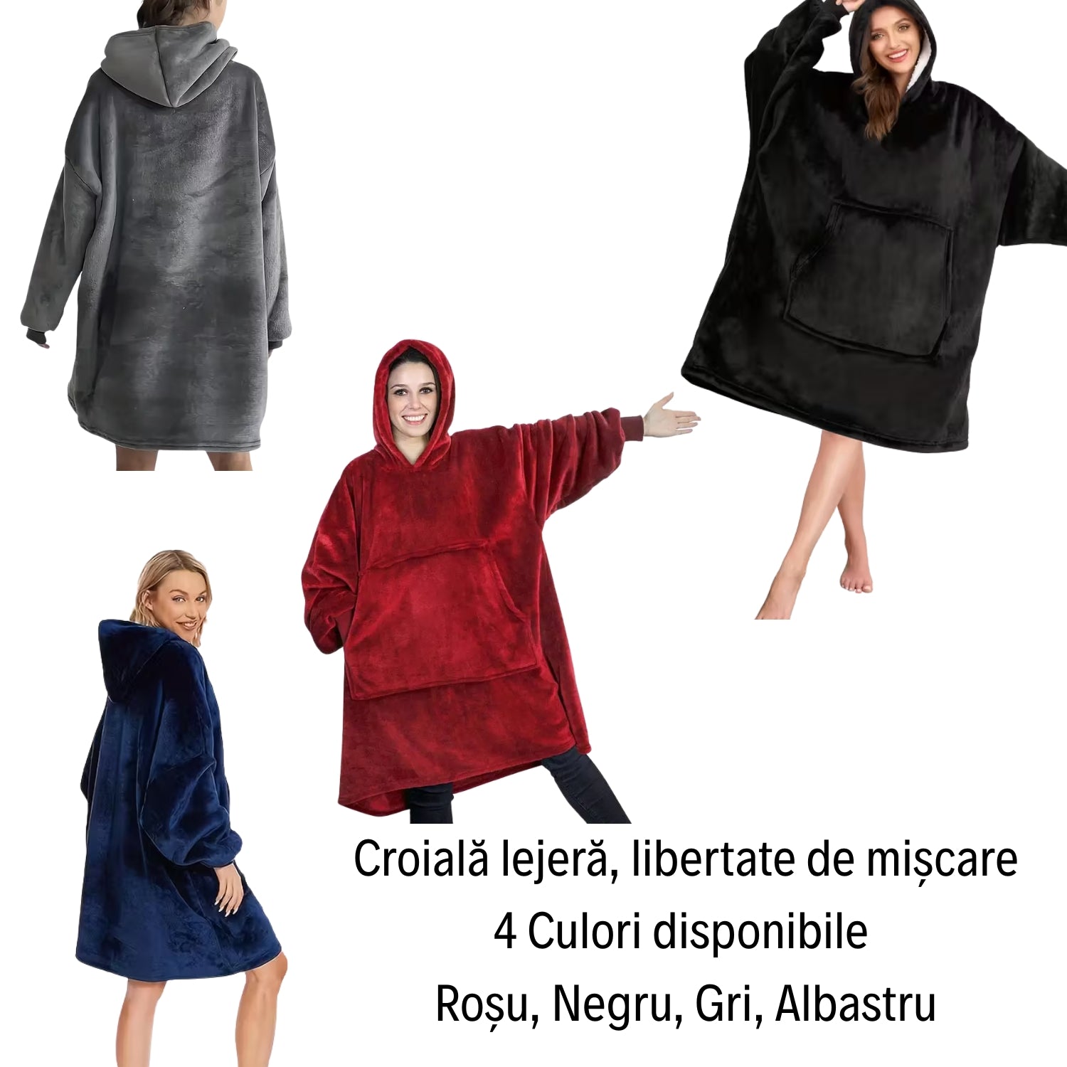 Hanorac Cocolino Tip Pătură - Mărime Universală, GRI/ROȘU/NEGRU/ALBASTRU