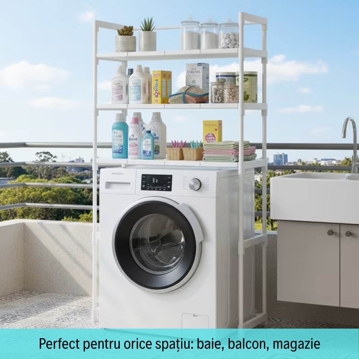 Raft Organizator pentru Baie, Compatibil cu Mașina de Spălat/Vasul WC, 3 Polițe Spațioase + CADOU SURPRIZĂ