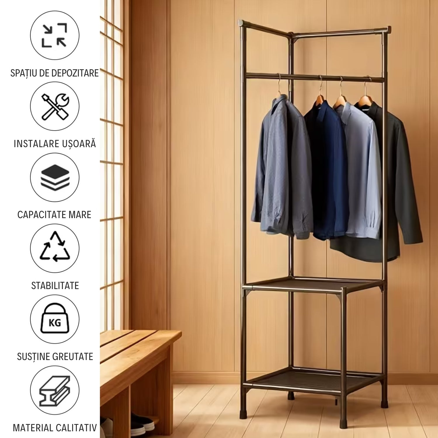 Raft de Colț pentru Haine cu 2 Etaje + CADOU SURPRIZĂ