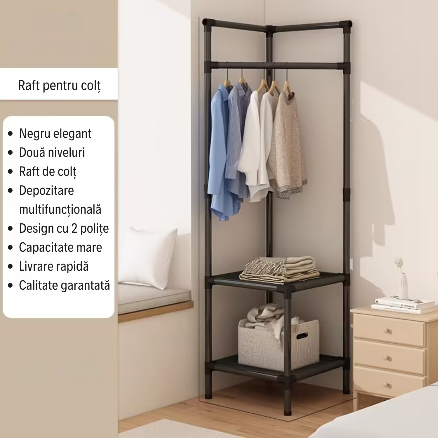 Raft de Colț pentru Haine cu 2 Etaje + CADOU SURPRIZĂ
