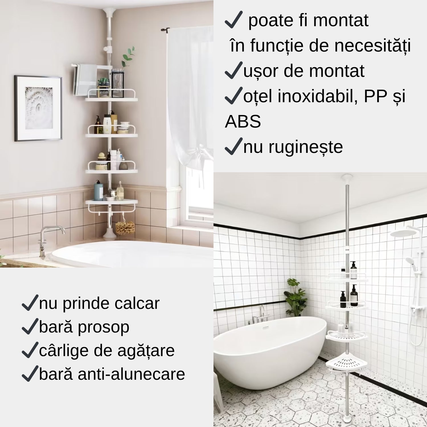 COLȚAR CU 4 RAFTURI REGLABILE PLUS ÎNĂLȚIME REGLABILĂ 95 - 300 CM