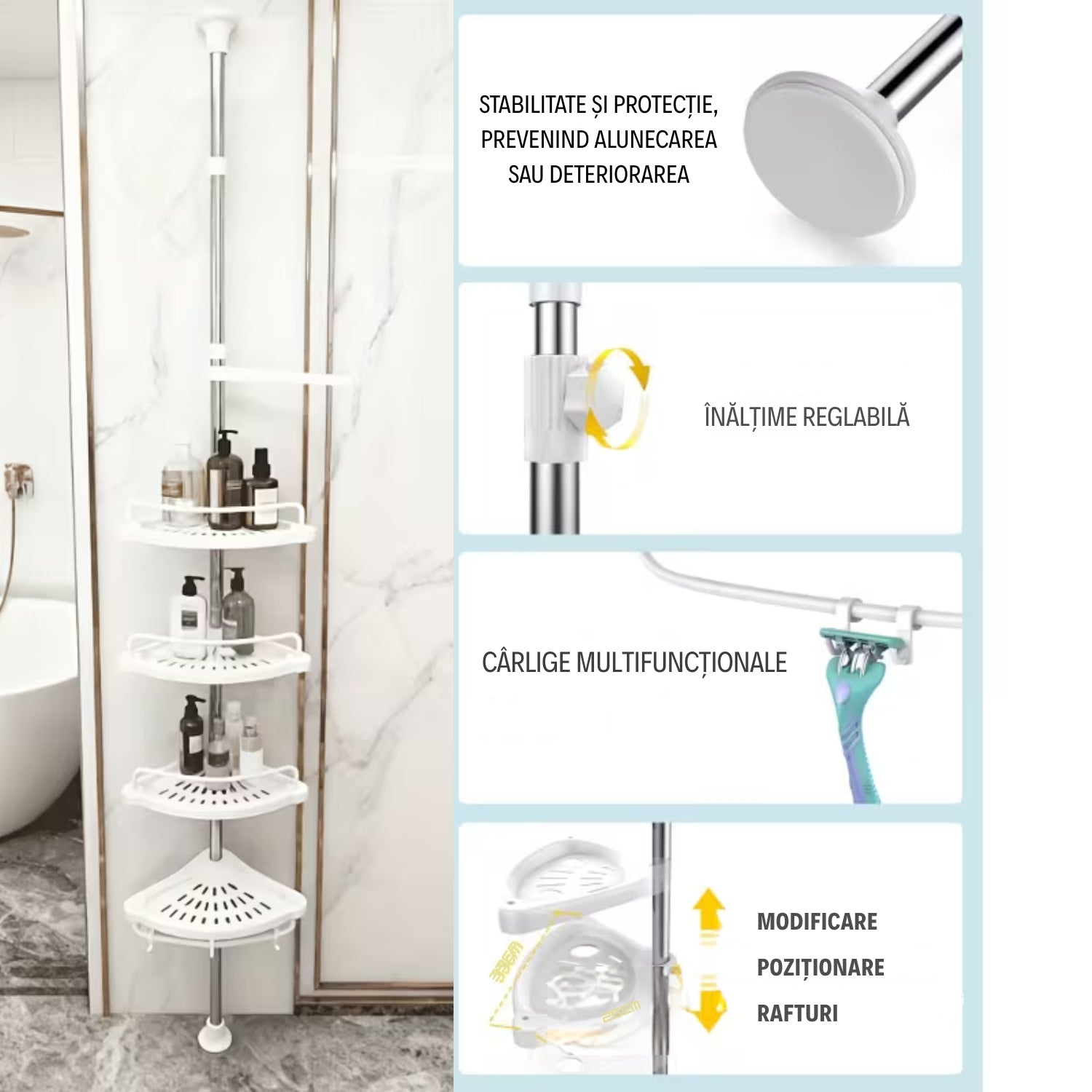 COLȚAR CU 4 RAFTURI REGLABILE PLUS ÎNĂLȚIME REGLABILĂ 95 - 300 CM