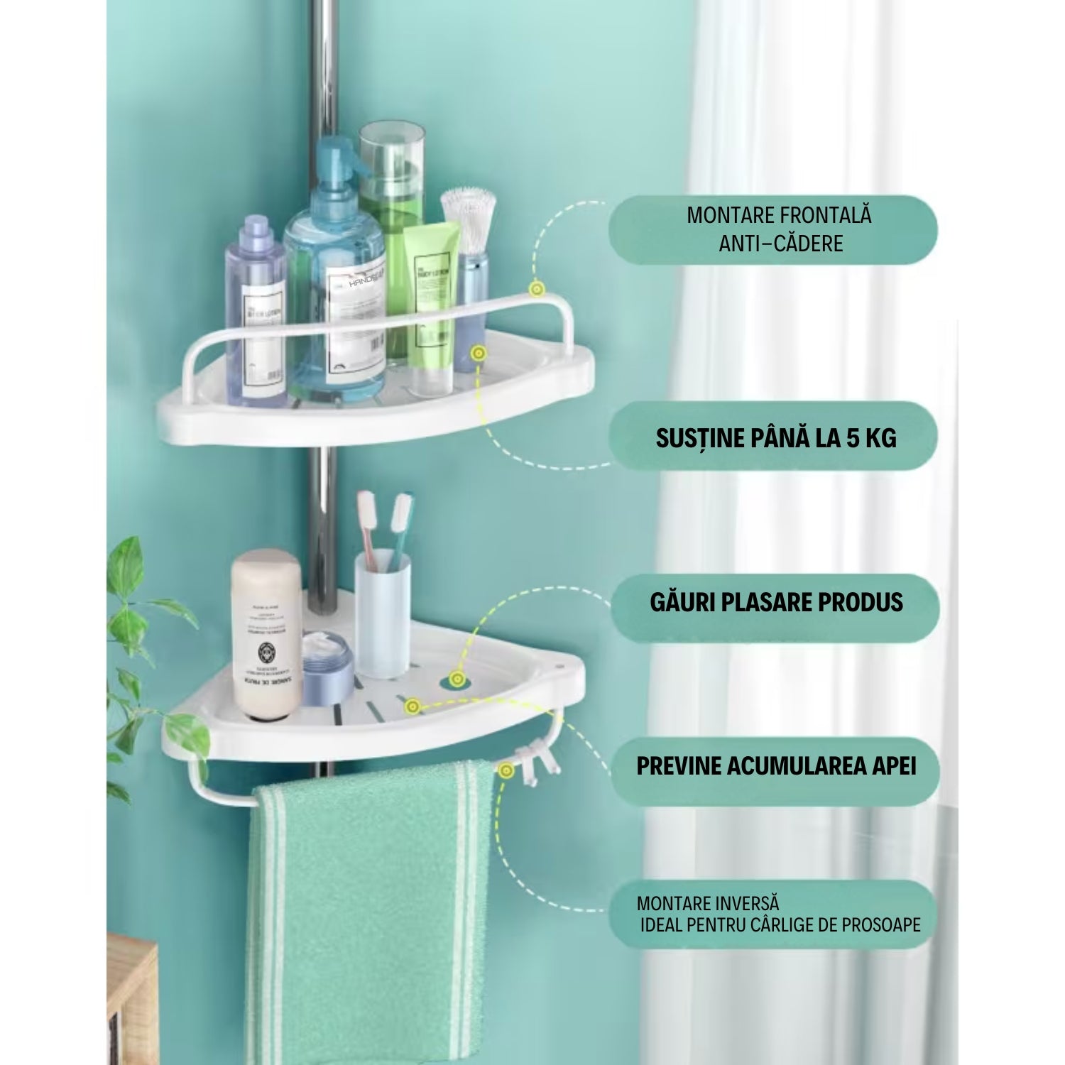 COLȚAR CU 4 RAFTURI REGLABILE PLUS ÎNĂLȚIME REGLABILĂ 95 - 300 CM