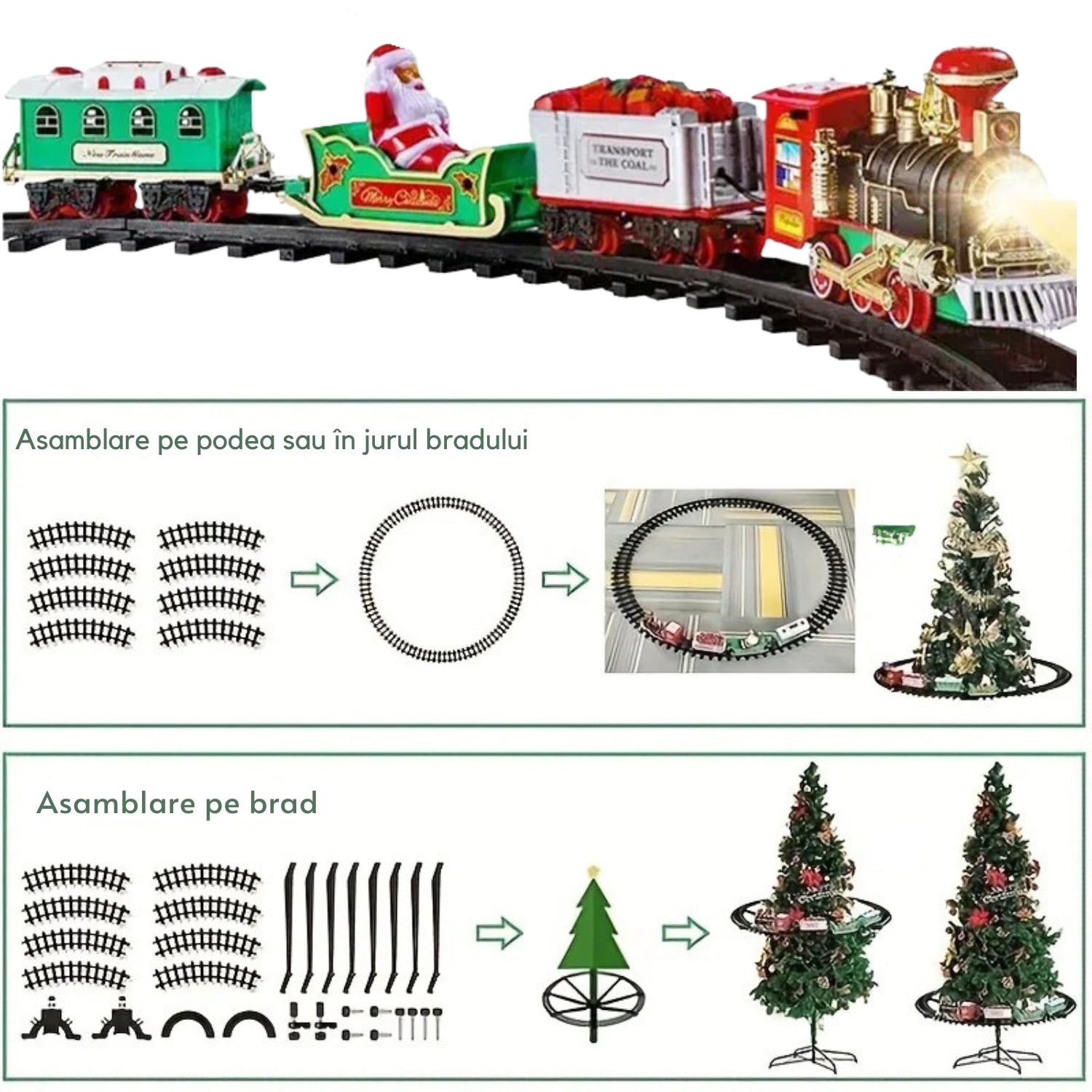 Trenuleț Electric pentru Bradul de Crăciun cu Lumini și Sunet