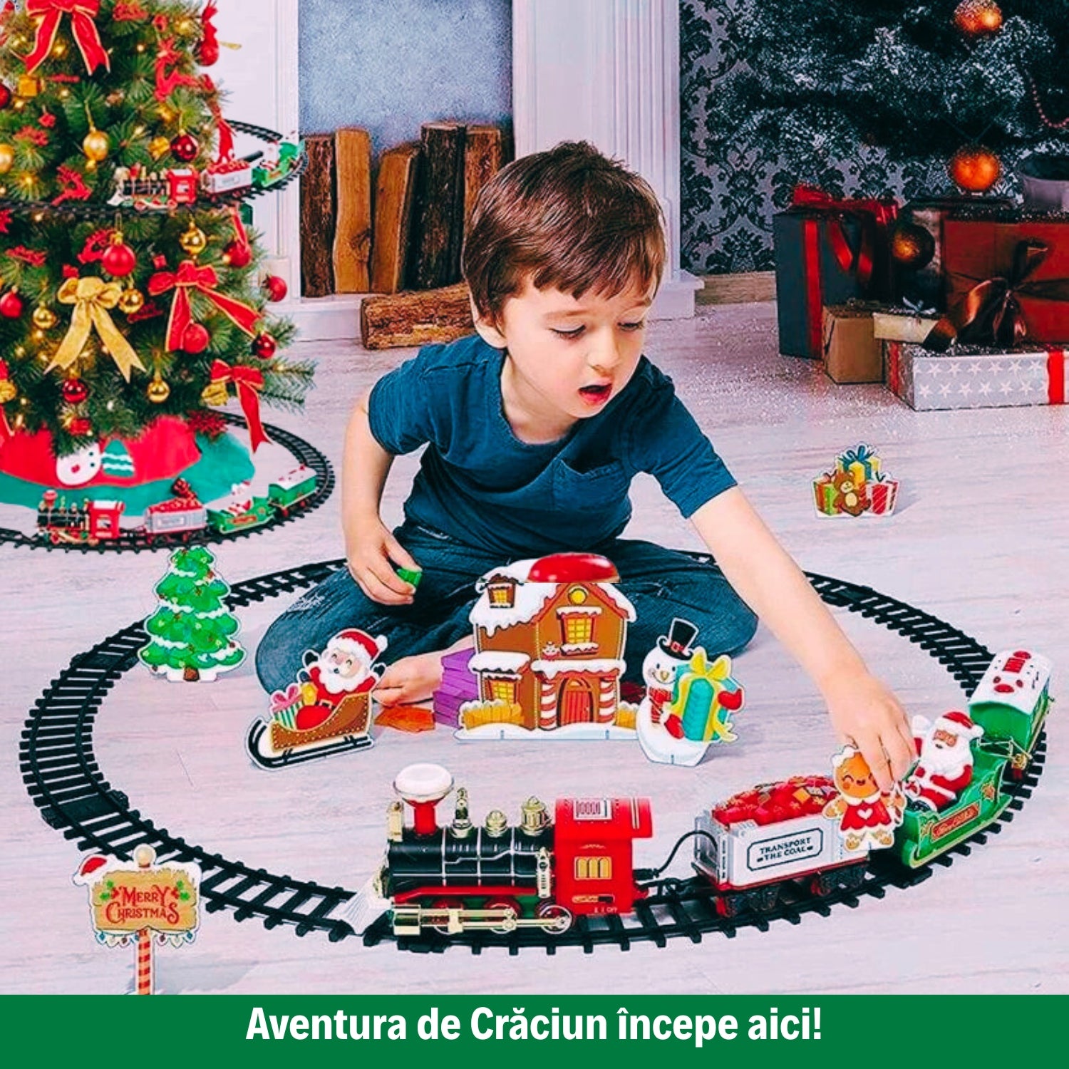 Trenuleț Electric pentru Bradul de Crăciun cu Lumini și Sunet