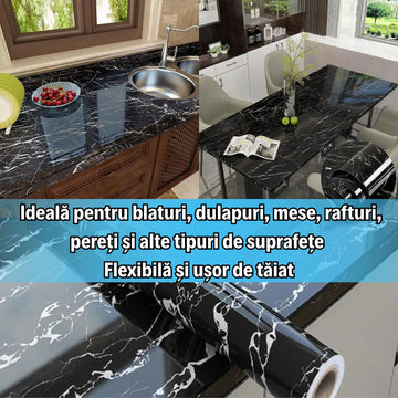 Folie de Protecție Autocolantă tip Marmură Crem/Negru 60 x 300 CM