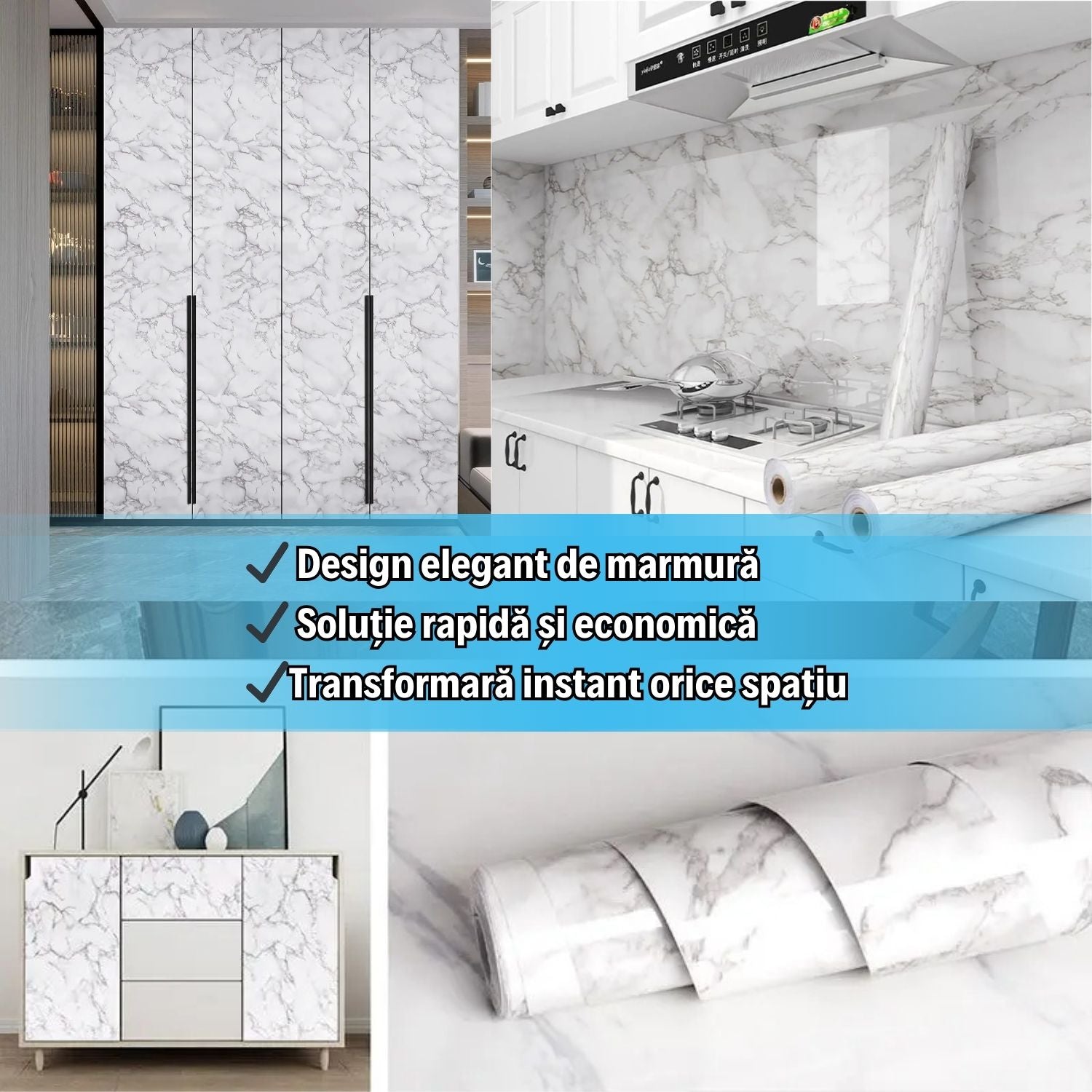 Folie de Protecție Autocolantă tip Marmură Crem/Negru 60 x 300 CM