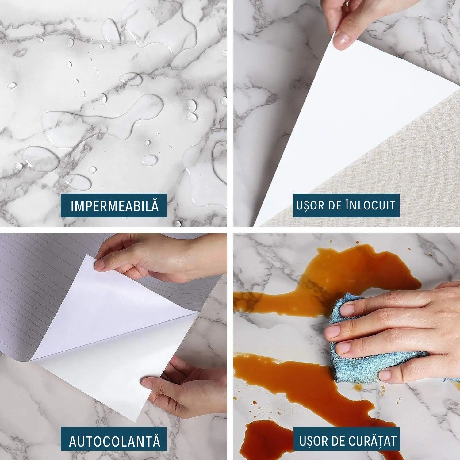 Folie de Protecție Autocolantă tip Marmură Crem/Negru 60 x 300 CM