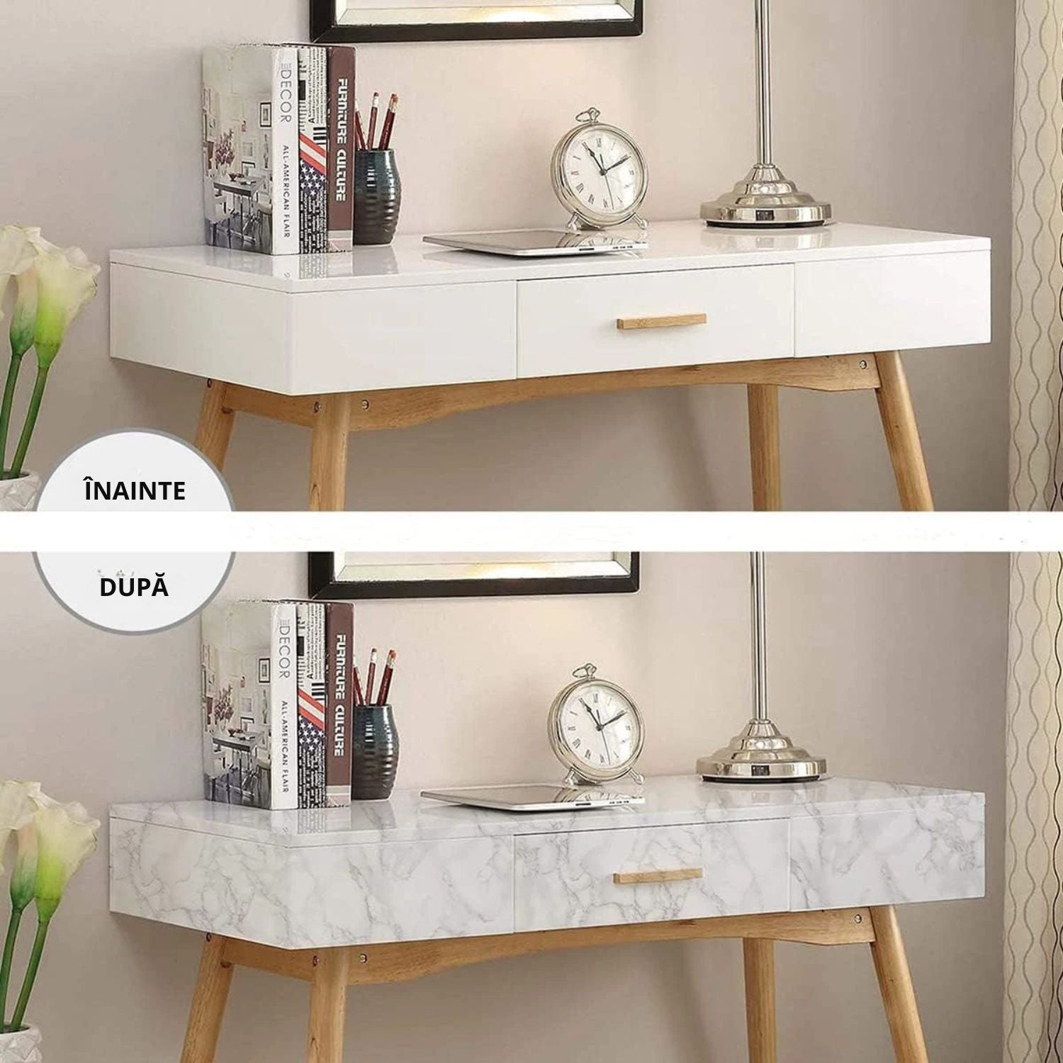 Folie de Protecție Autocolantă tip Marmură Crem/Negru 60 x 300 CM