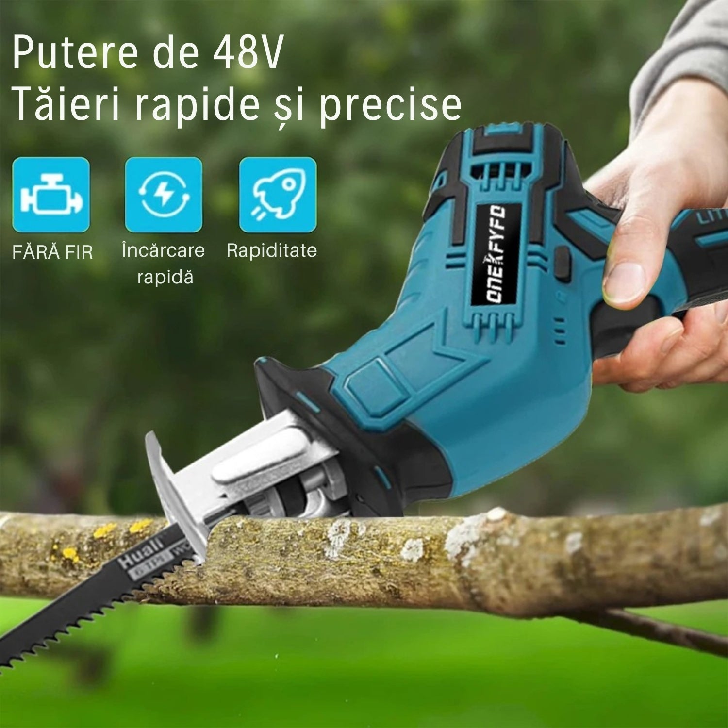 Fierăstrău Sabie cu 2 Acumulatori 48V și Încărcător + 4 Lame CADOU OKBOONS