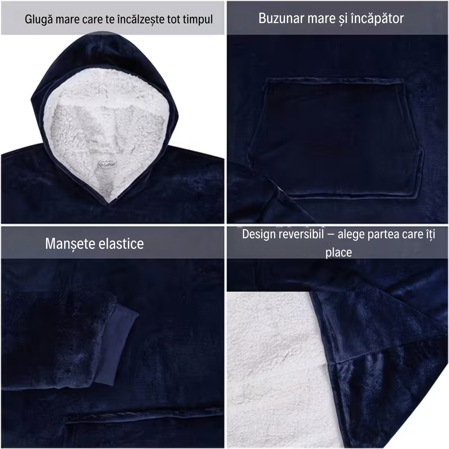 Hanorac Cocolino Tip Pătură - Mărime Universală, GRI/ROȘU/NEGRU/ALBASTRU