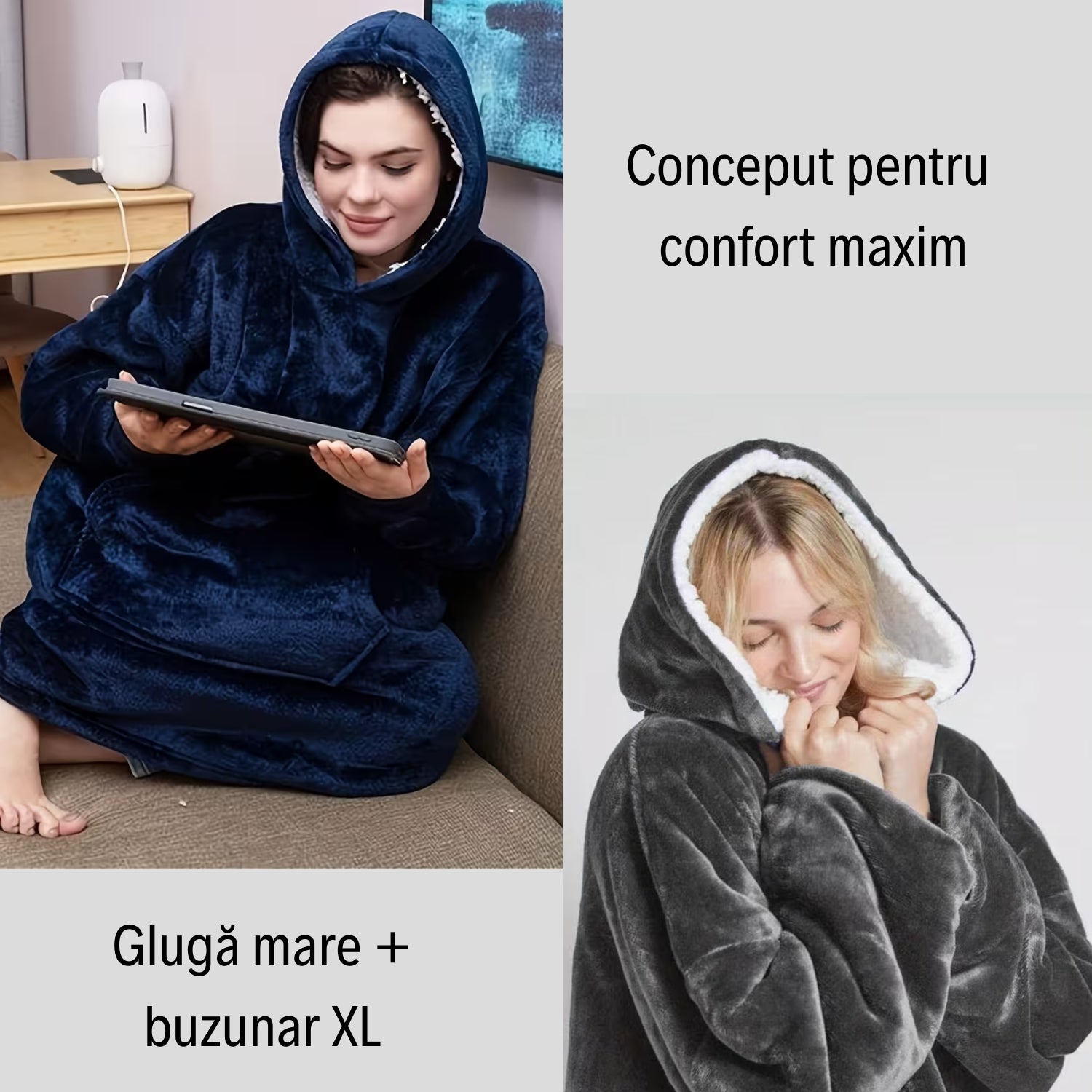 Hanorac Cocolino Tip Pătură - Mărime Universală, GRI/ROȘU/NEGRU/ALBASTRU