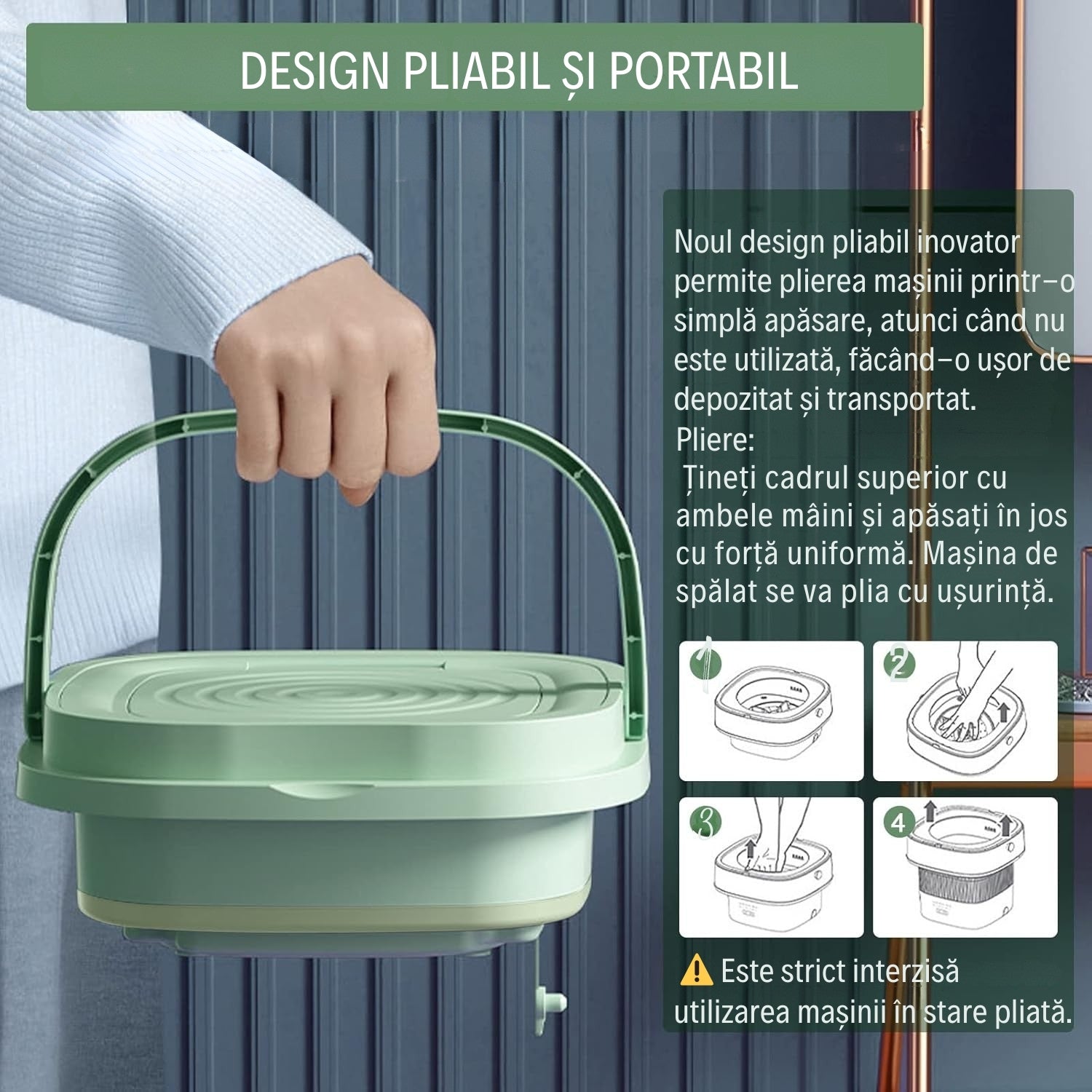 Mini Mașină de Spălat Portabilă 6.5 L cu Funcție de Uscare - Pliabilă, Practică și Ușor de folosit