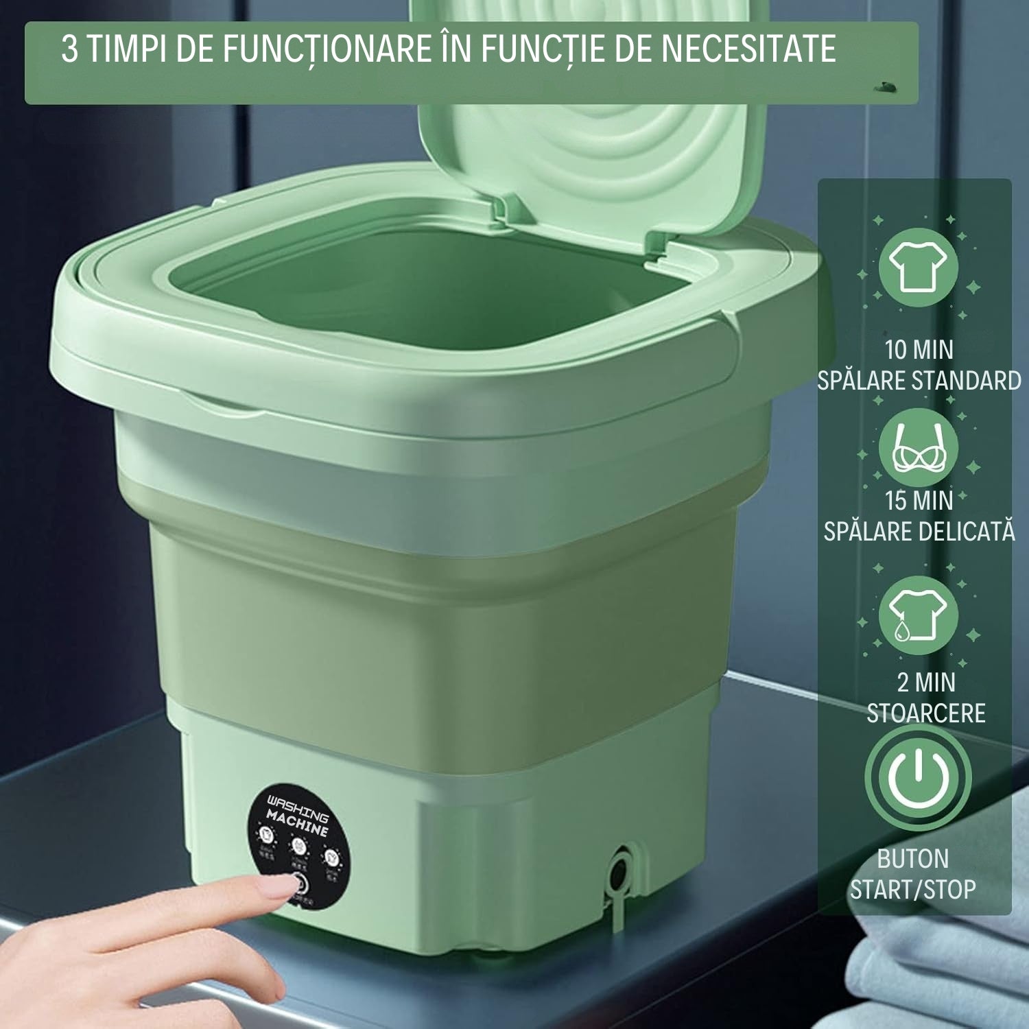 Mini Mașină de Spălat Portabilă 6.5 L cu Funcție de Uscare - Pliabilă, Practică și Ușor de folosit