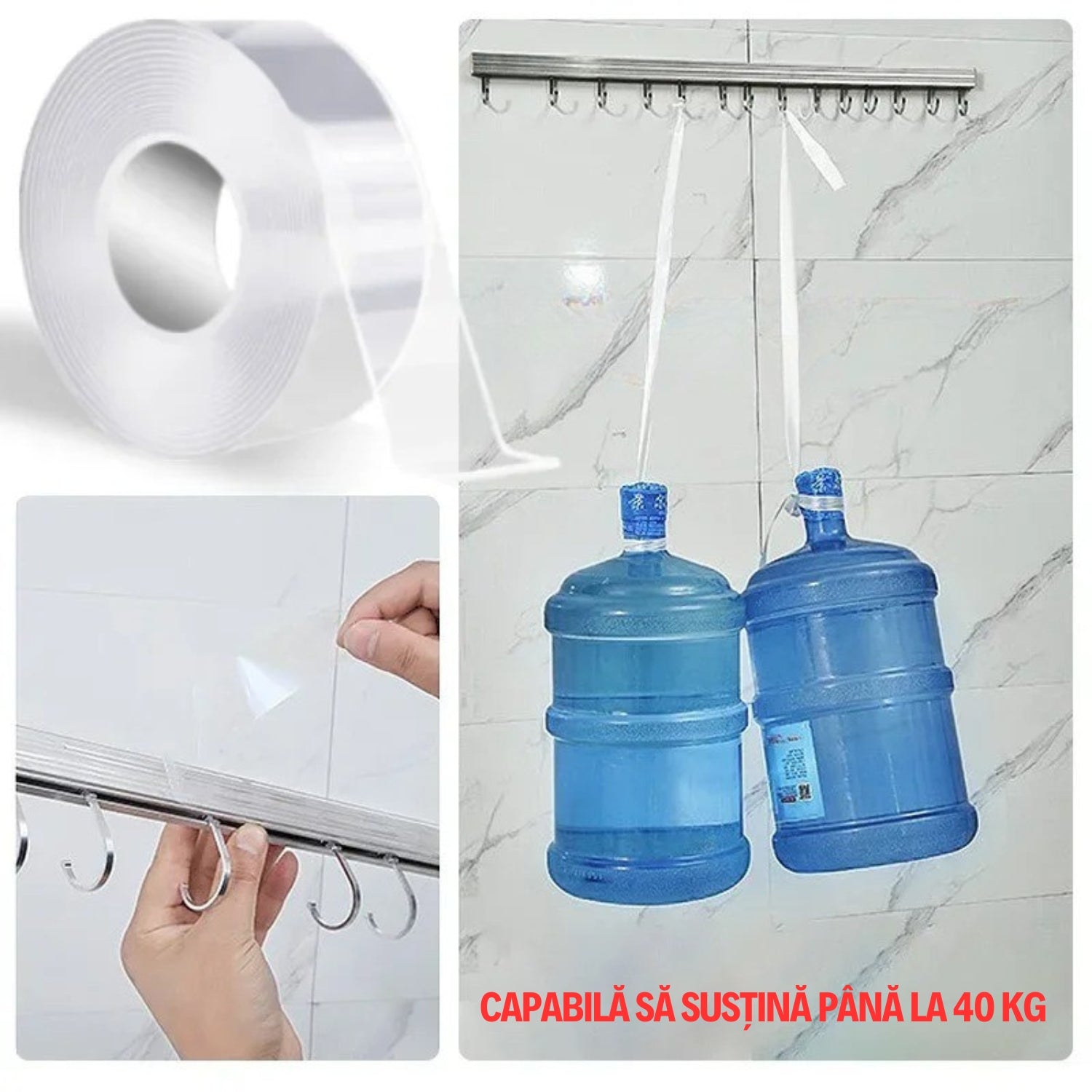 1+1 GRATIS! Bandă Dublu Adezivă 3M - Silicon transparent, Super aderentă și Reutilizabilă