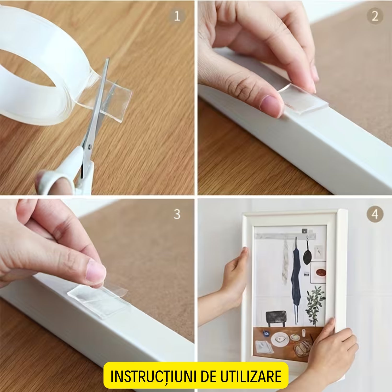 1+1 GRATIS! Bandă Dublu Adezivă 3M - Silicon transparent, Super aderentă și Reutilizabilă
