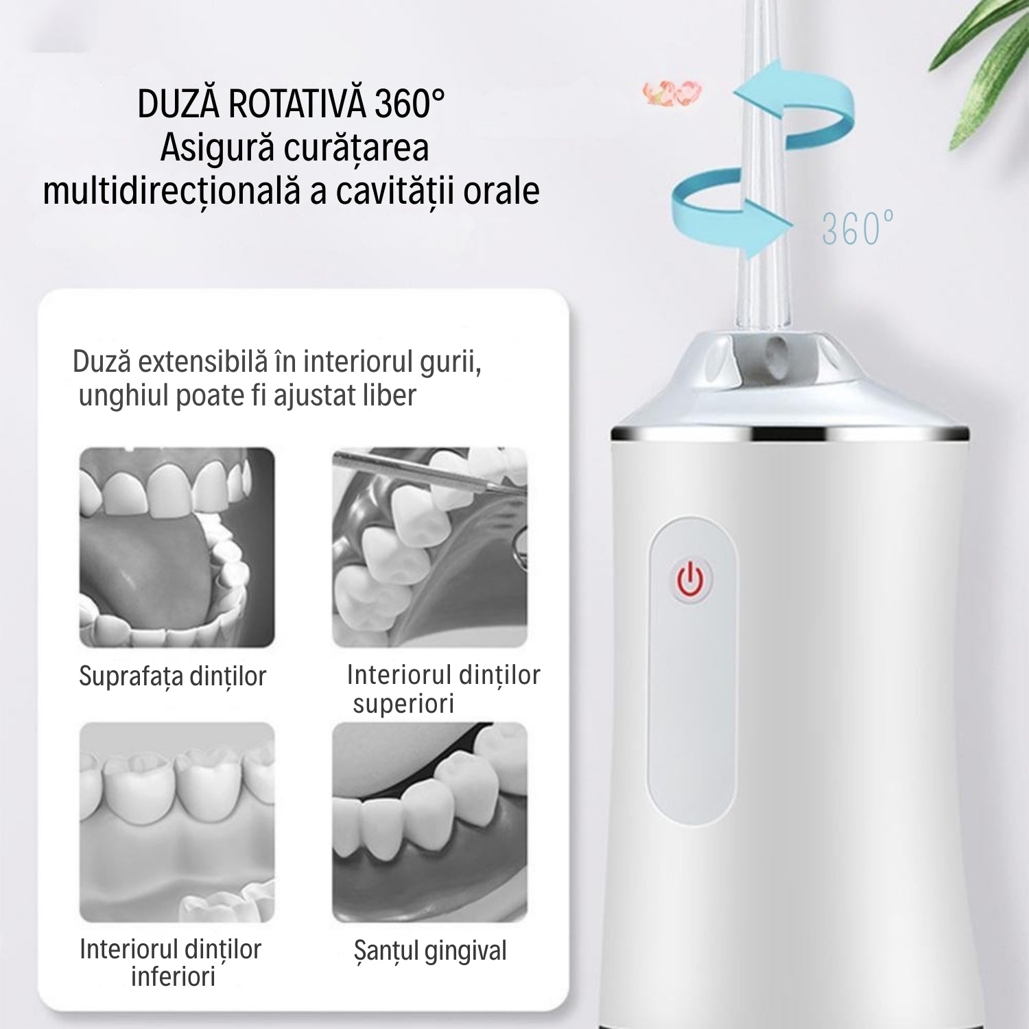 Irigator Bucal Portabil cu 4 Capete și 3 Moduri de Curățare