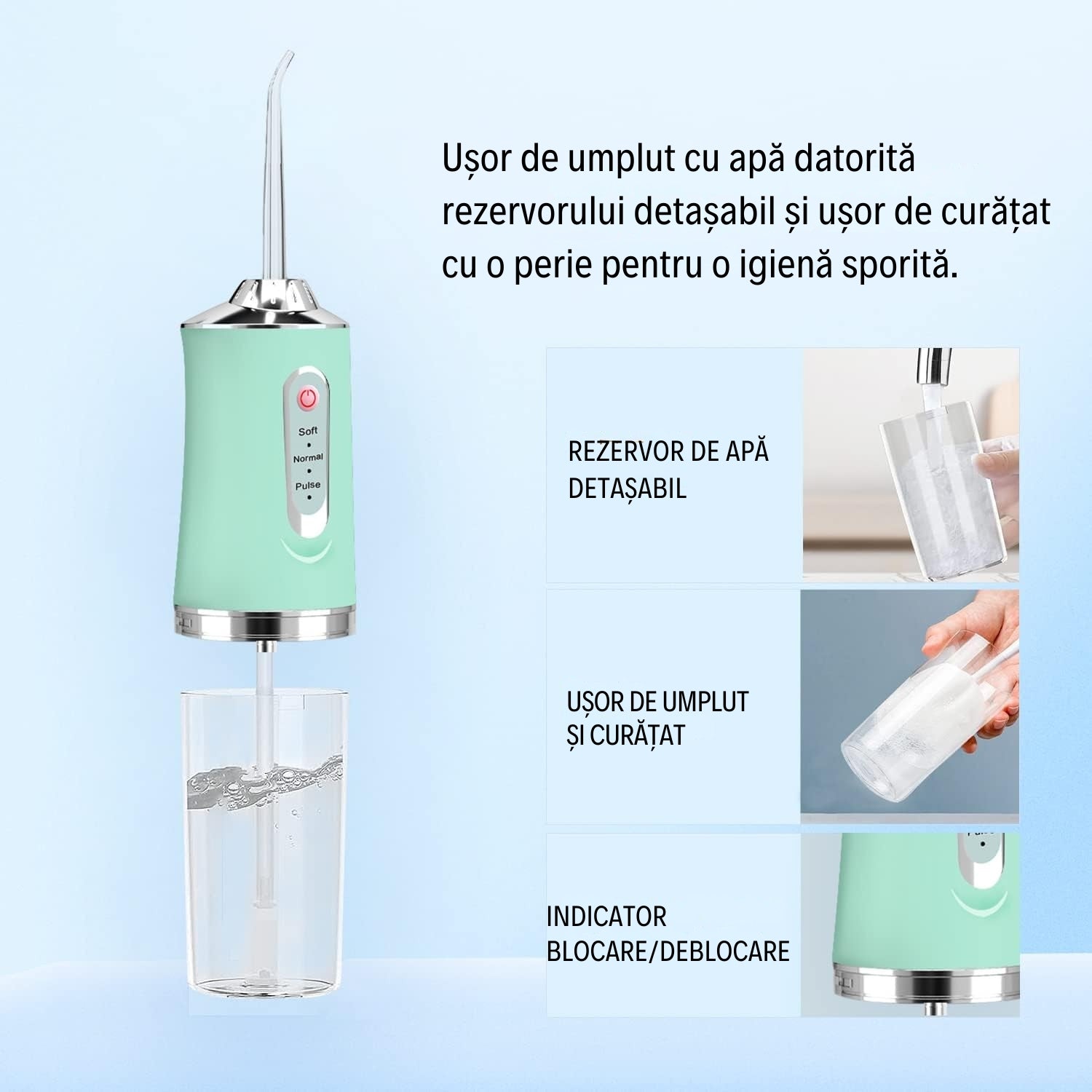 Irigator Bucal Portabil cu 4 Capete și 3 Moduri de Curățare