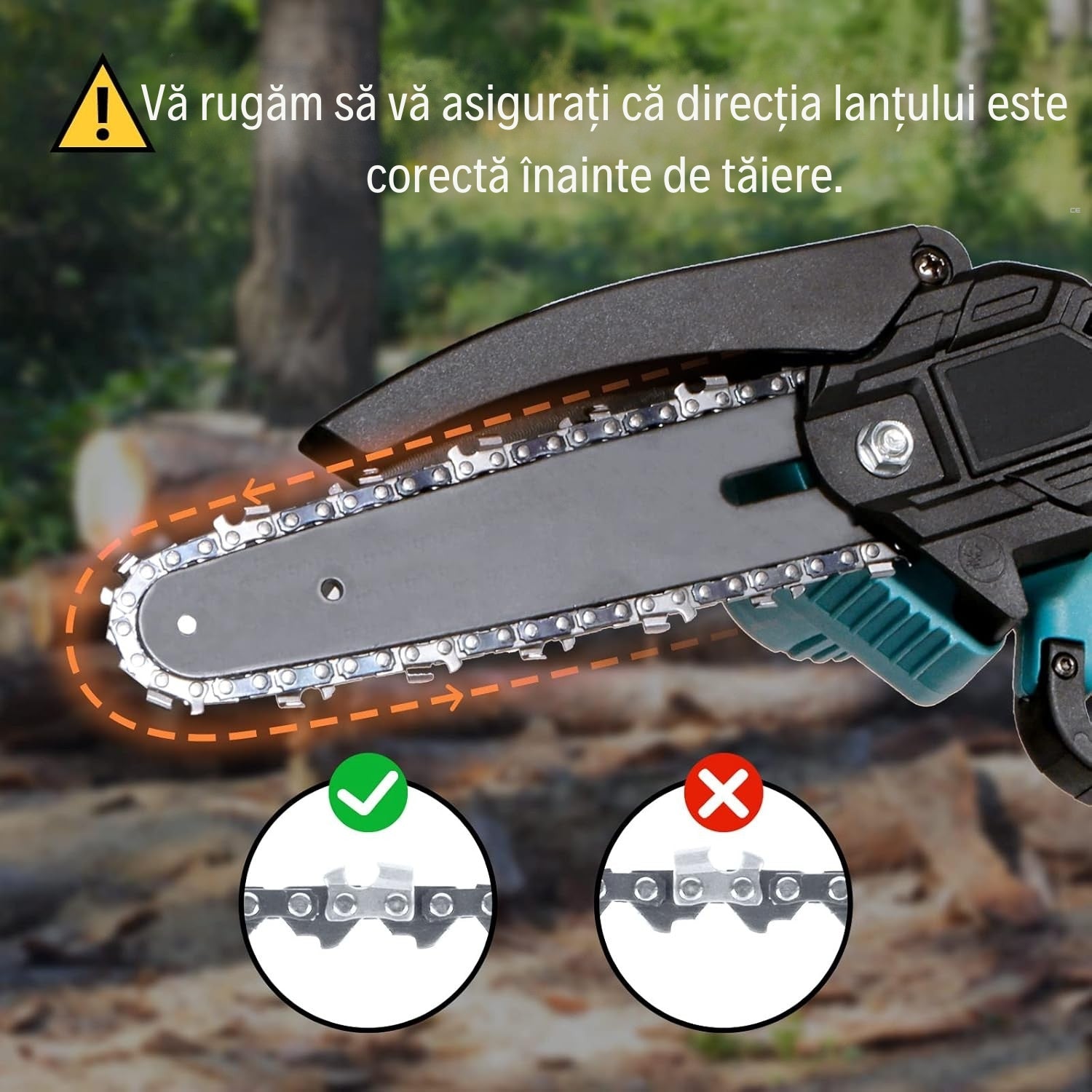 Mini Drujbă Cu Lamă DE 15 CM, 2 Acumulatori 48V și Încărcător + 2 Lanțuri CADOU!!! OKBOONS