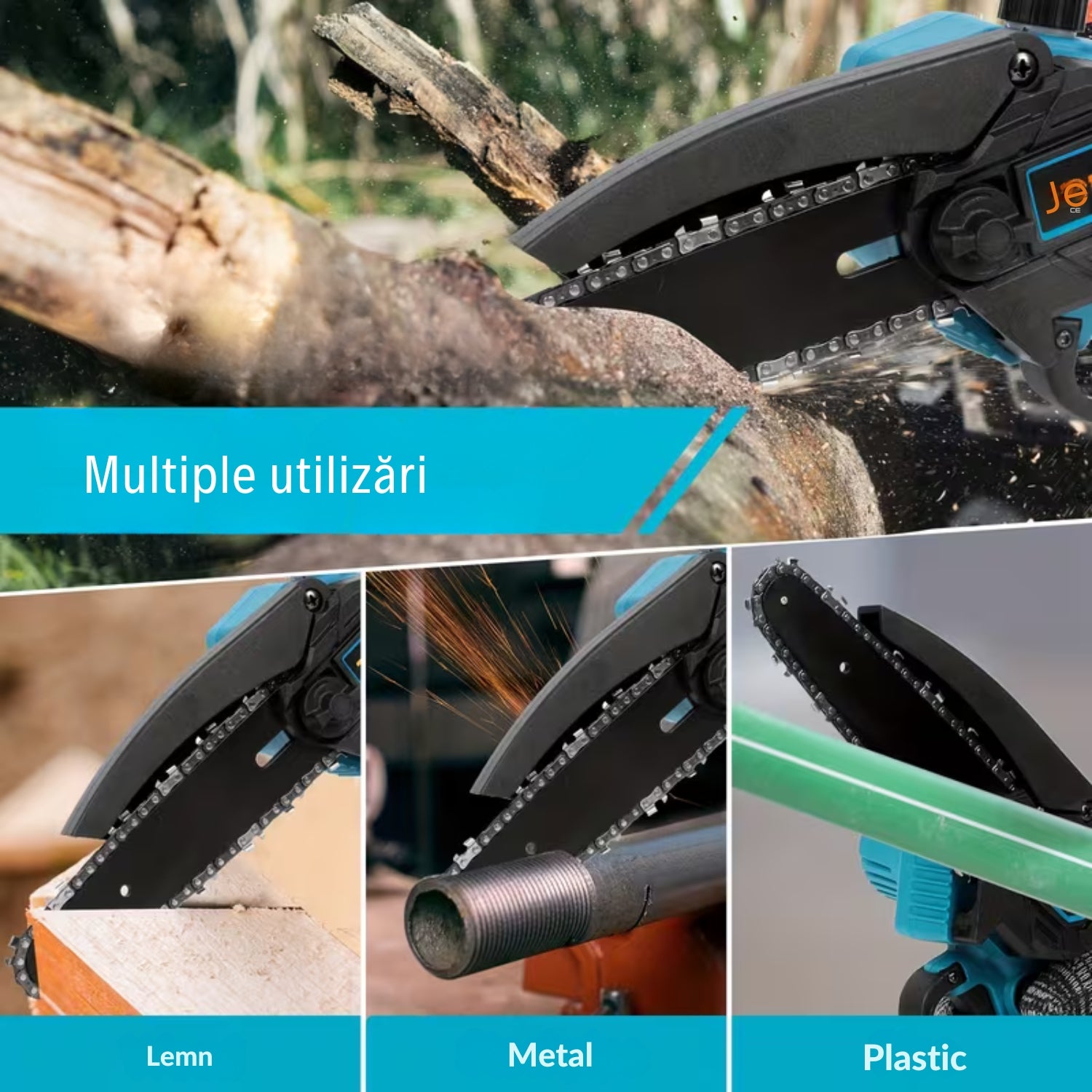 Mini Drujbă Cu Lamă DE 15 CM, 2 Acumulatori 48V și Încărcător + 2 Lanțuri CADOU!!! OKBOONS