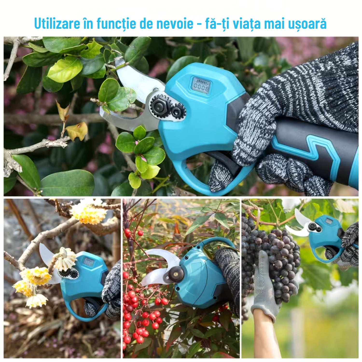 Foarfecă Electrică de Grădină cu 2 Acumulatori 48V și Încărcător OKBOONS