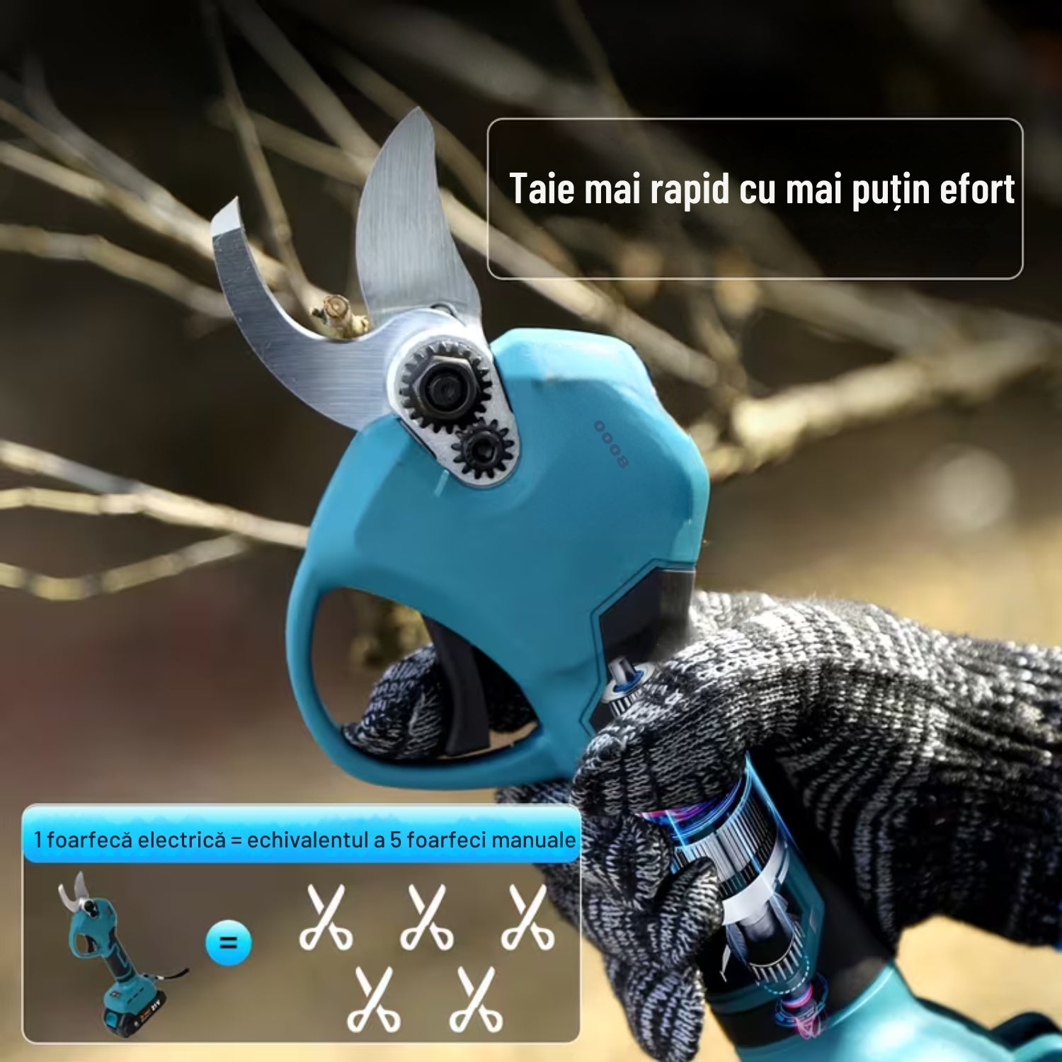 Foarfecă Electrică de Grădină cu 2 Acumulatori 48V și Încărcător OKBOONS