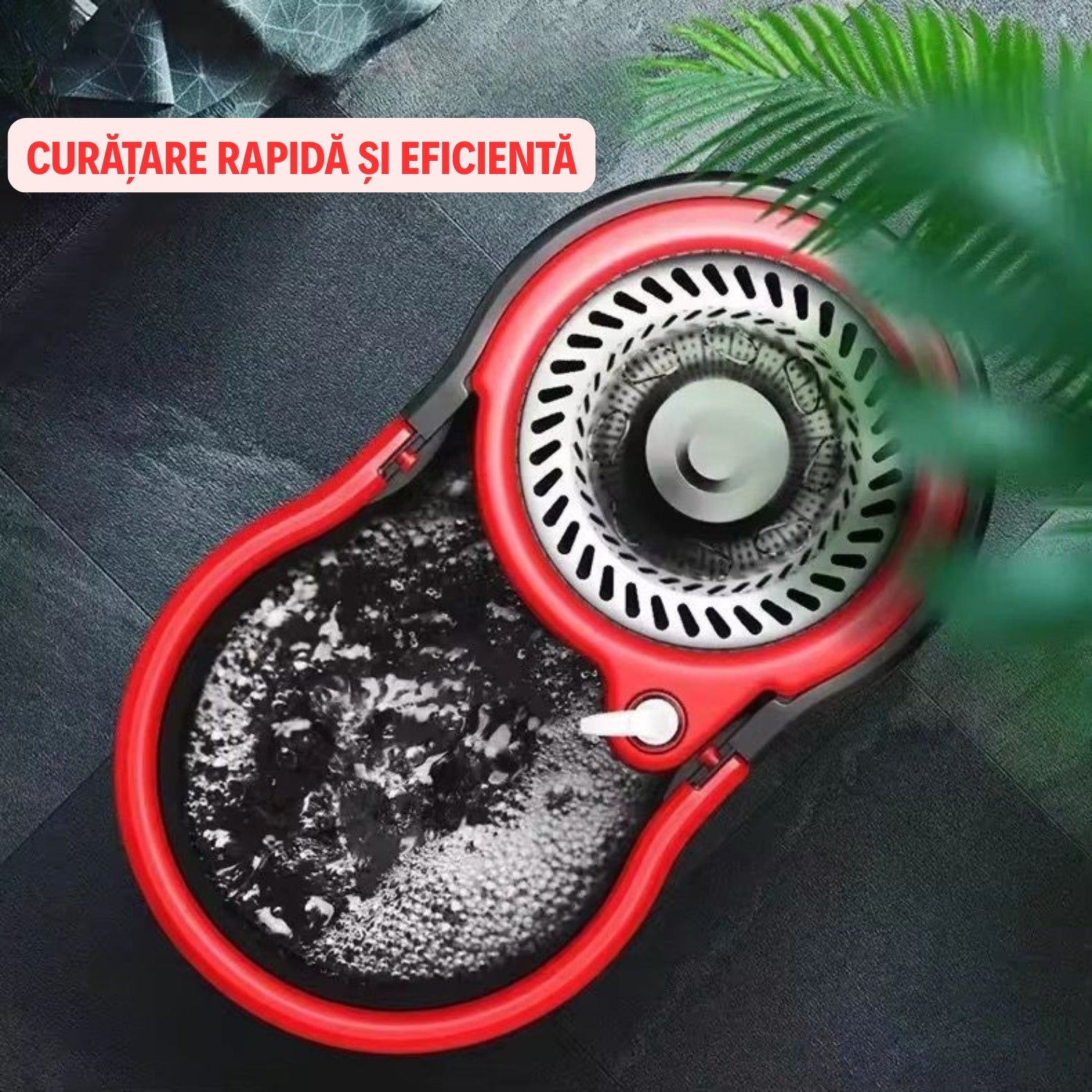 Set Mop Rotativ și Găleată cu Sistem de Stoarcere și Curățare, Găleată Rotativă, Mâner Reglabil + 5 Rezerve CADOU