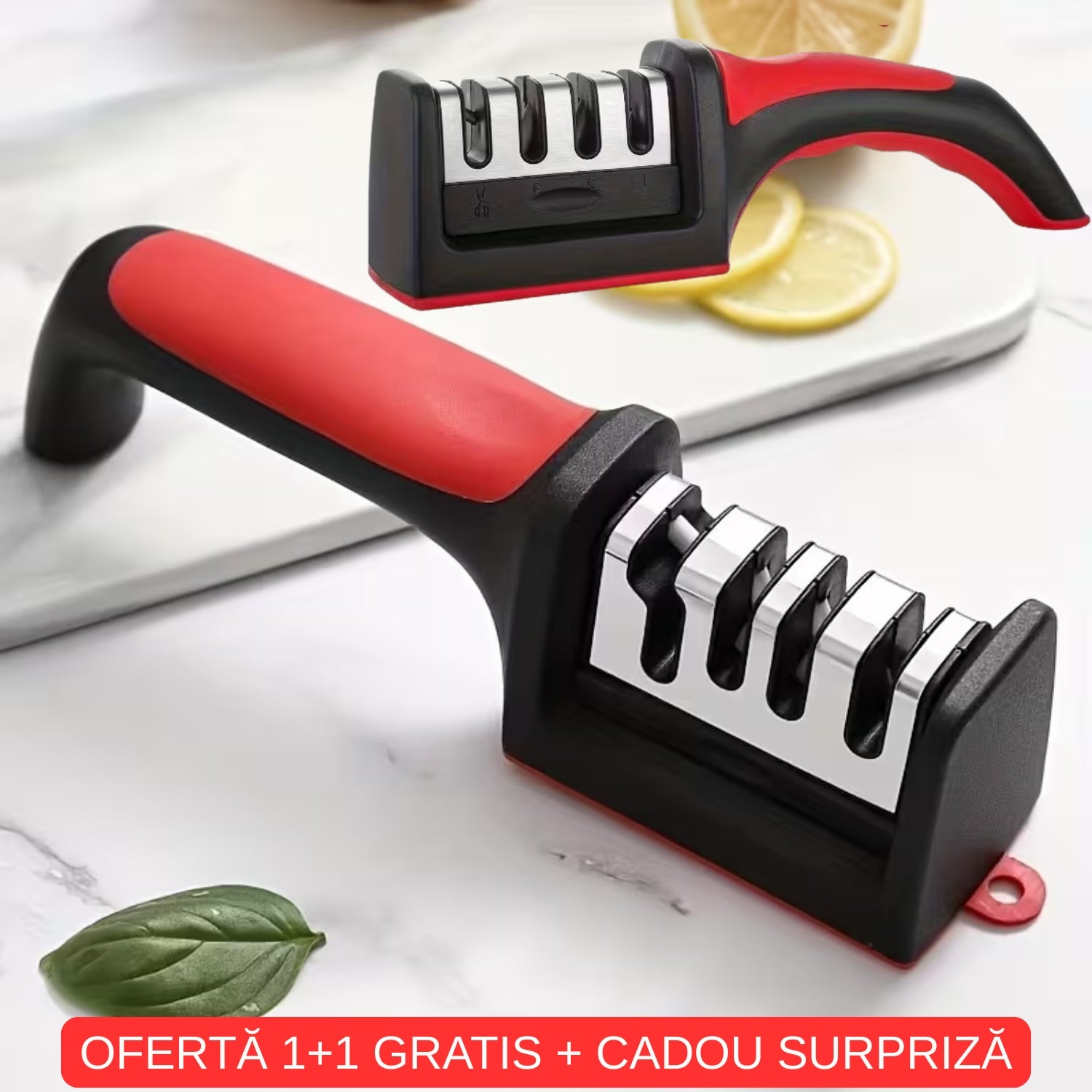 1+1 GRATIS! Ascuțitor din Oțel Inoxidabil de Cuțite 4-ÎN-1