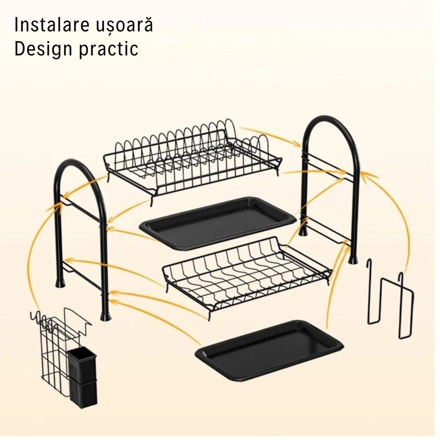 Scurgător Vase cu 2 Niveluri și Suport pentru Tocător și Tacâmuri