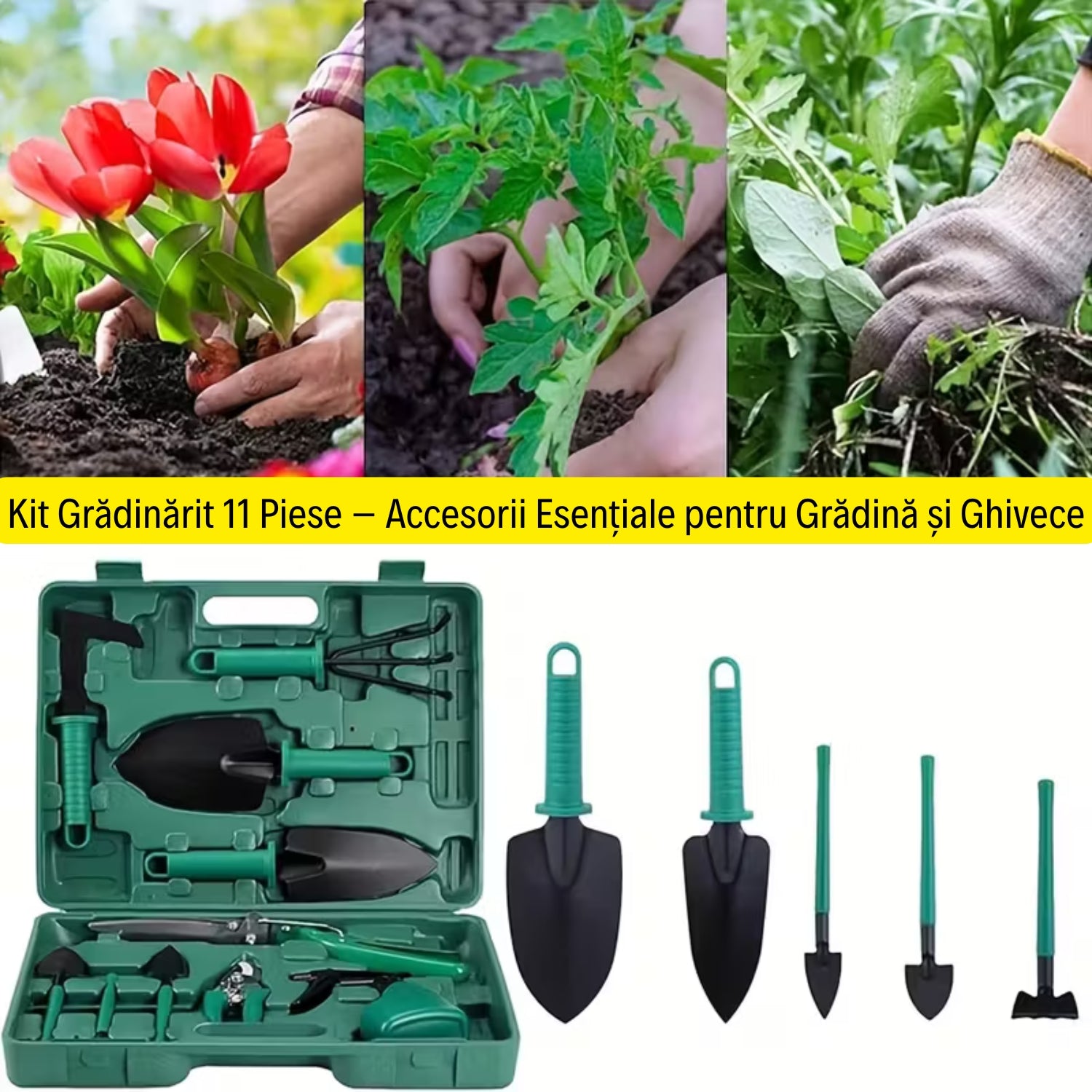 Kit Grădinărit 11 Piese - Accesorii Esențiale pentru Grădină și Ghivece