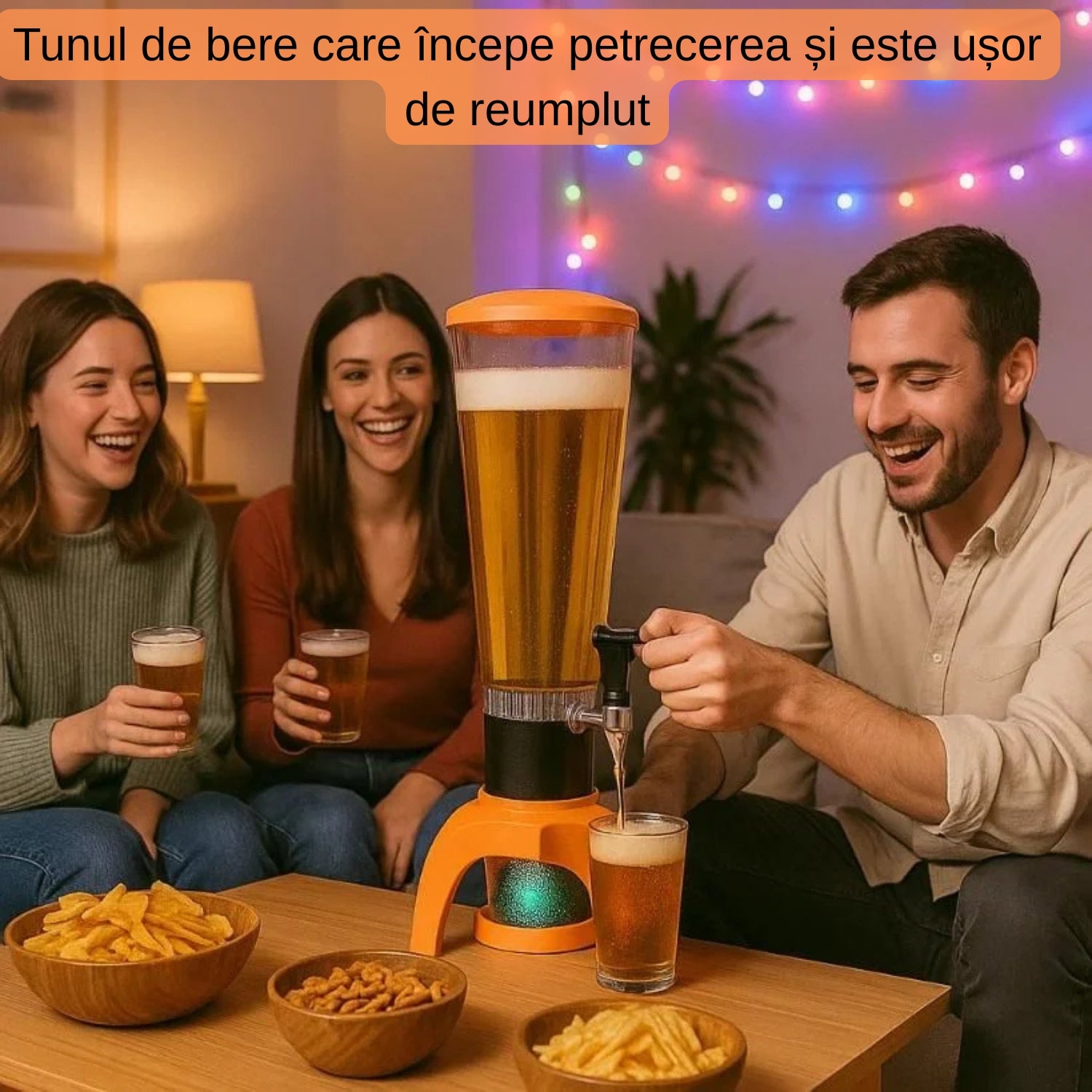 Decantor Bere 3L cu Boxă Bluetooth și Iluminare LED RGB - Turn Bere pentru Petreceri