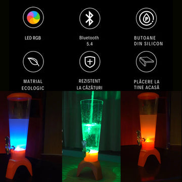 Decantor Bere 3L cu Boxă Bluetooth și Iluminare LED RGB - Turn Bere pentru Petreceri