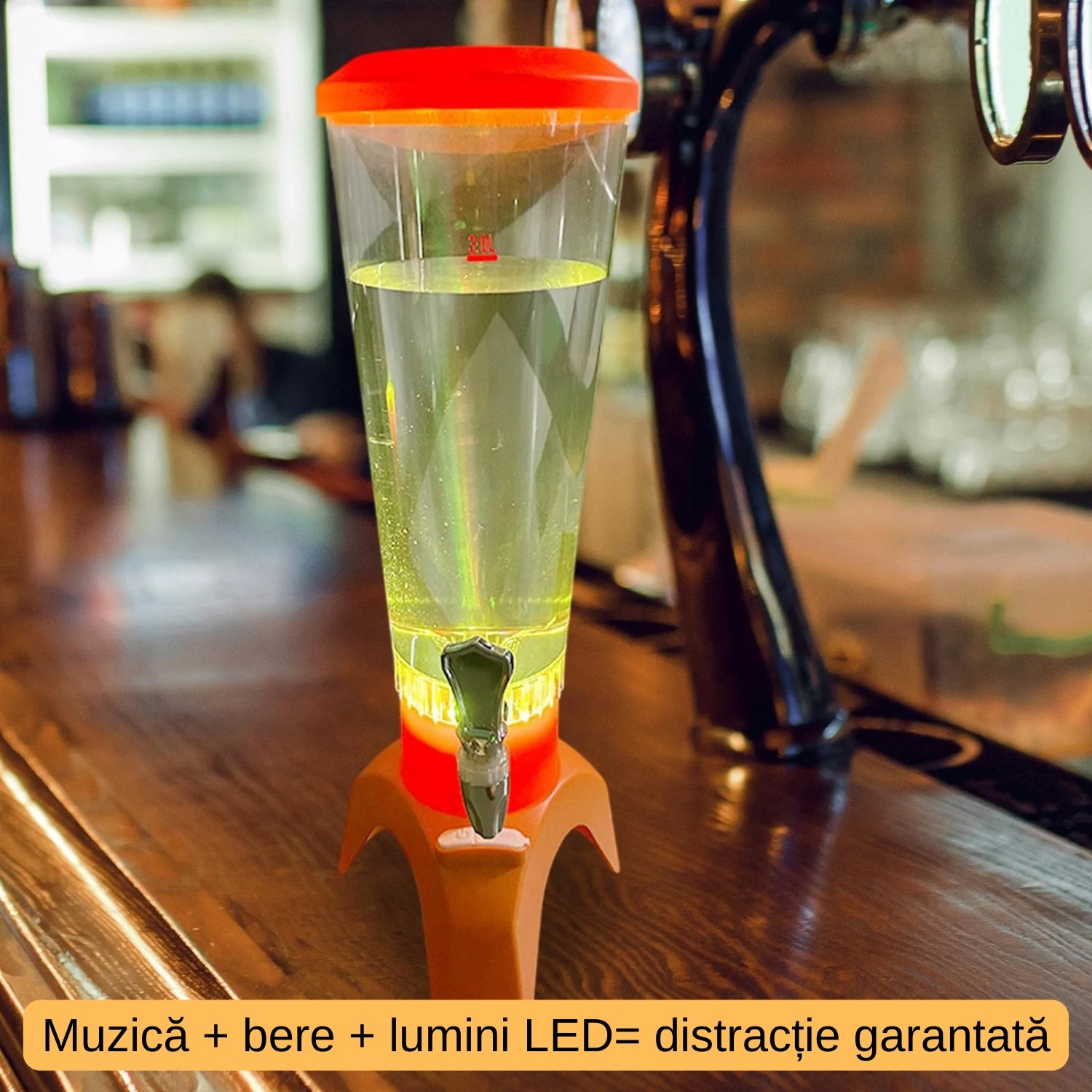 Decantor Bere 3L cu Boxă Bluetooth și Iluminare LED RGB - Turn Bere pentru Petreceri