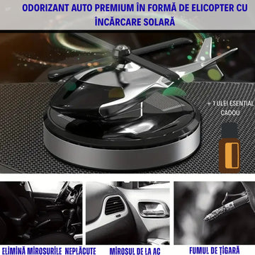 Odorizant Auto Premium în Formă de Elicopter cu Încărcare Solară + Ulei Esențial CADOU