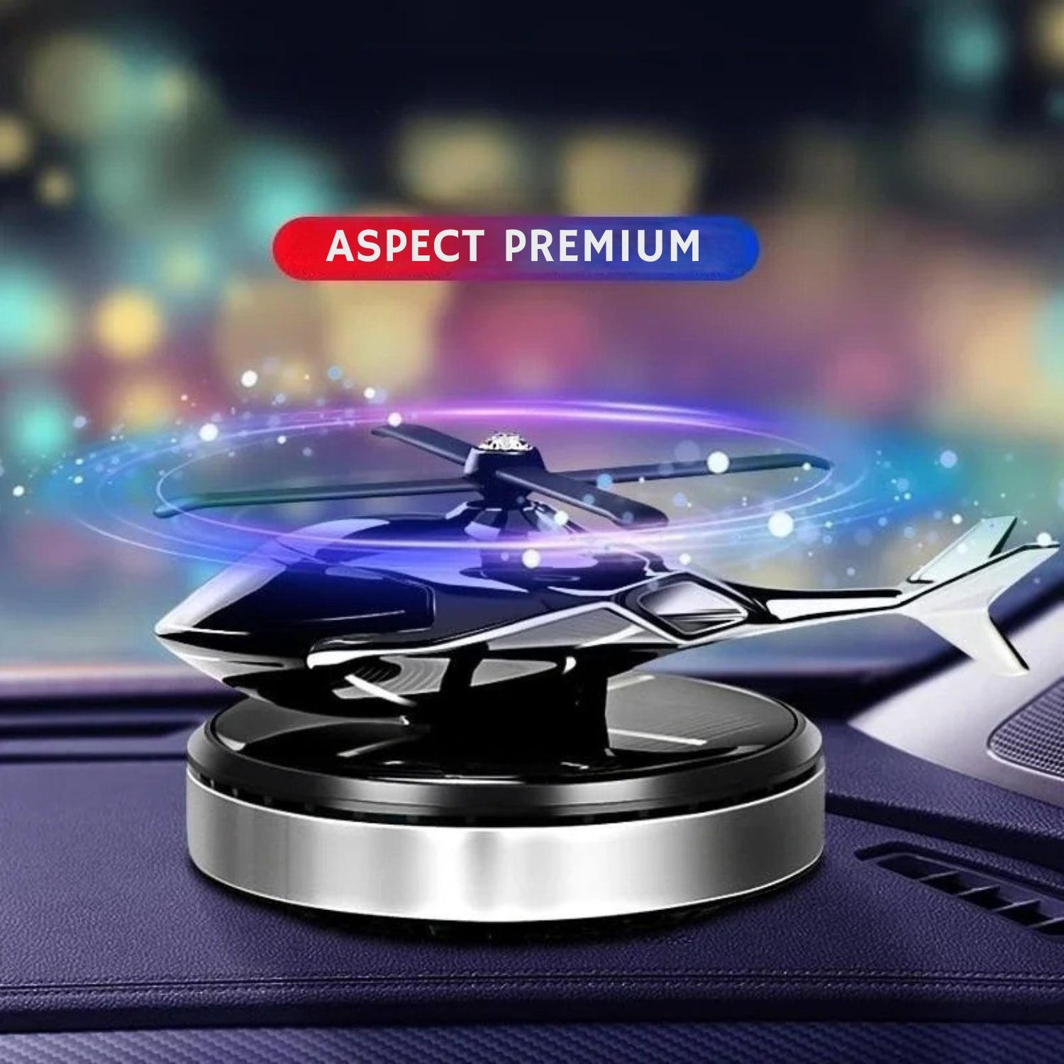 Odorizant Auto Premium în Formă de Elicopter cu Încărcare Solară + Ulei Esențial CADOU