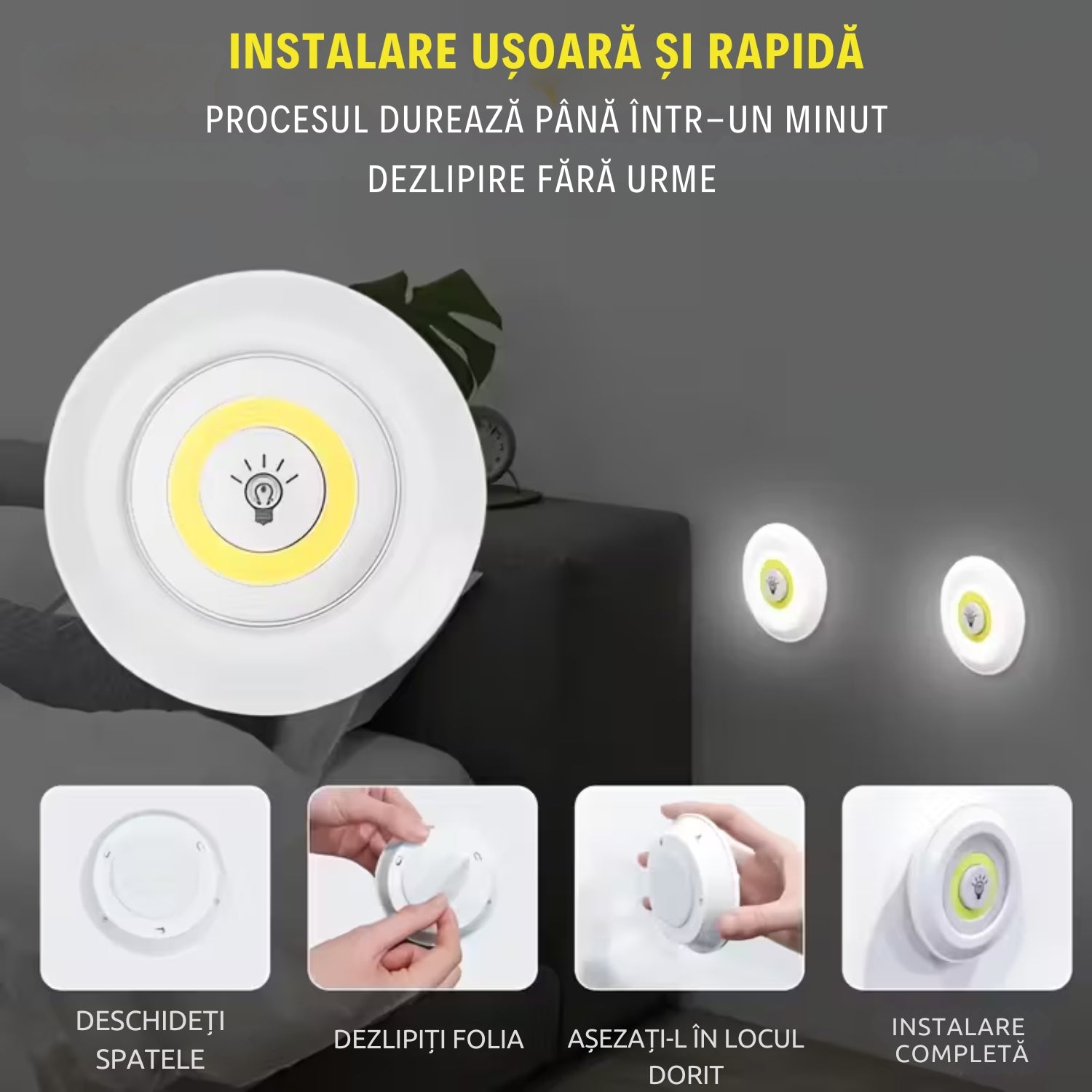 Set 3 Lămpi LED cu Telecomandă - Intensitate reglabilă, Timer & Autoadezive