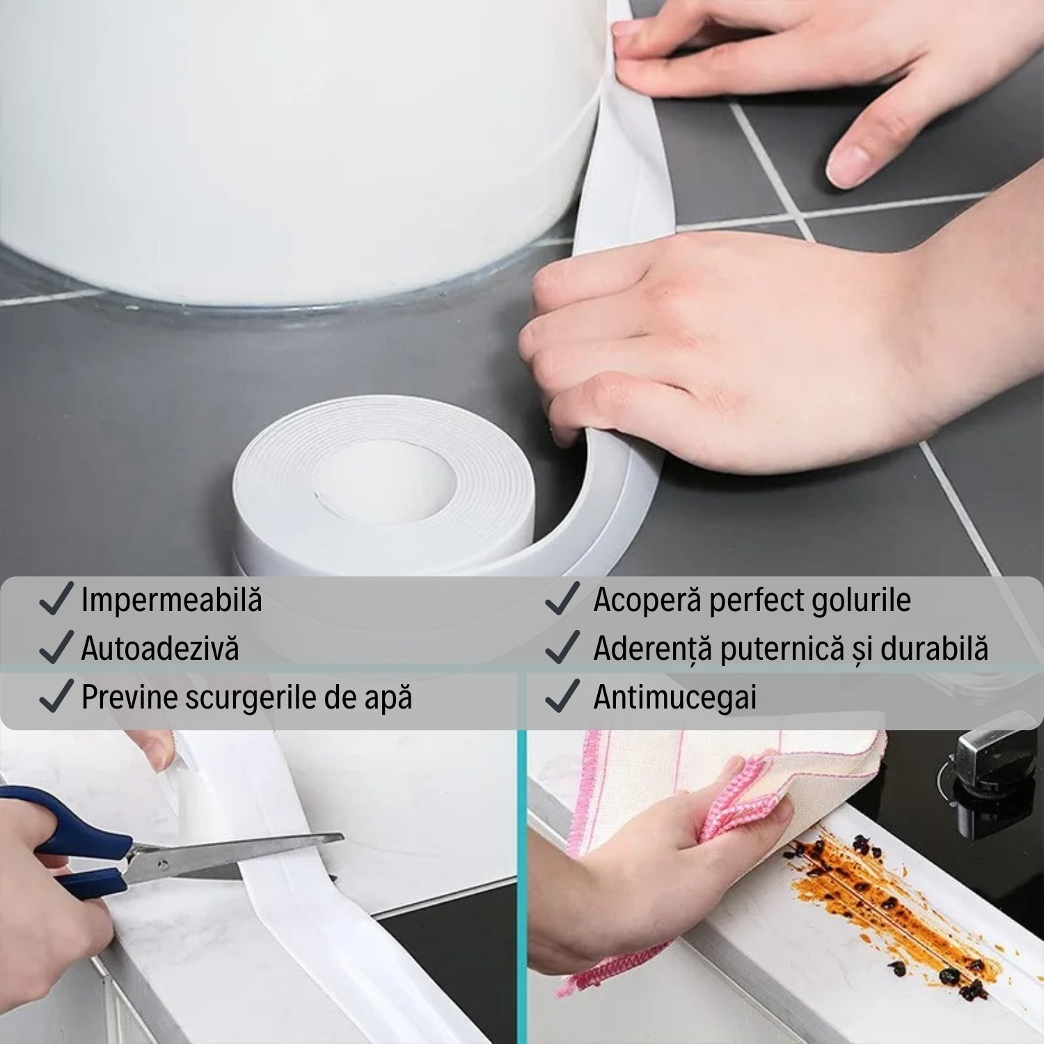 1 + 1 Gratis! Bandă Adezivă de Etanșare Impermeabilă, Antiscurgere cu Adeziv Durabil și Design ușor de aplicat cu dimensiuni 3,8 cm lățime și 3,2M Lungime