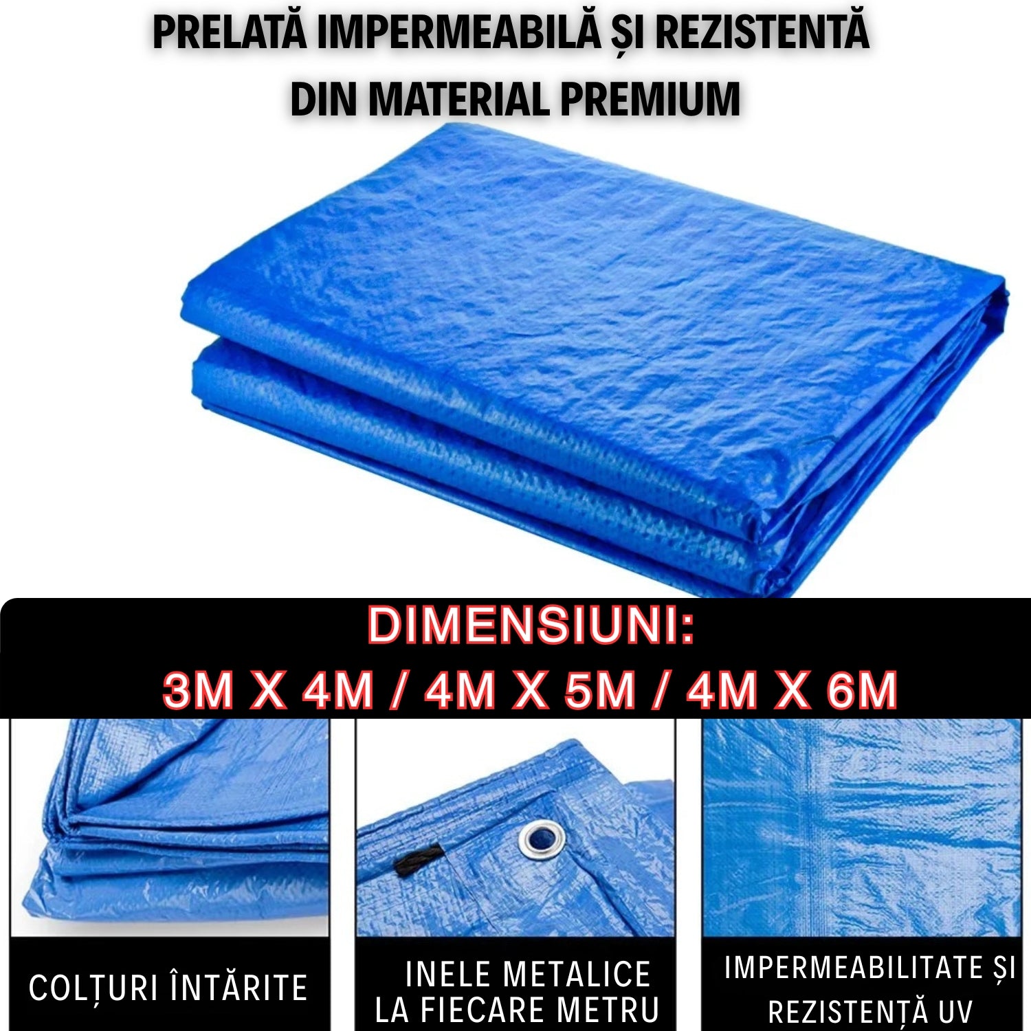 Prelată Impermeabilă și Rezistentă din Material Premium - Dimensiune: 4M x 6M