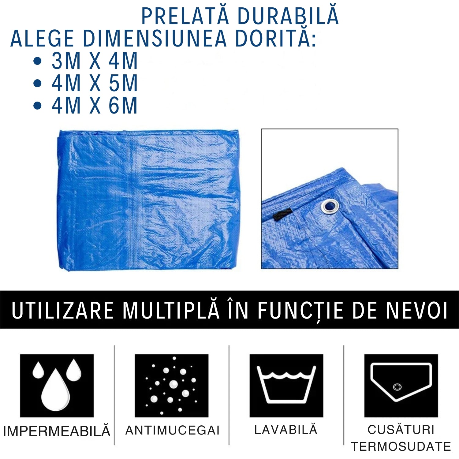 Prelată Impermeabilă și Rezistentă din Material Premium - Dimensiune: 4M x 6M