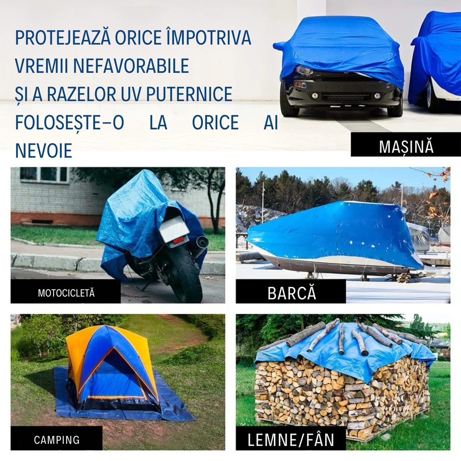 Prelată Impermeabilă și Rezistentă din Material Premium - Dimensiune: 4M x 6M